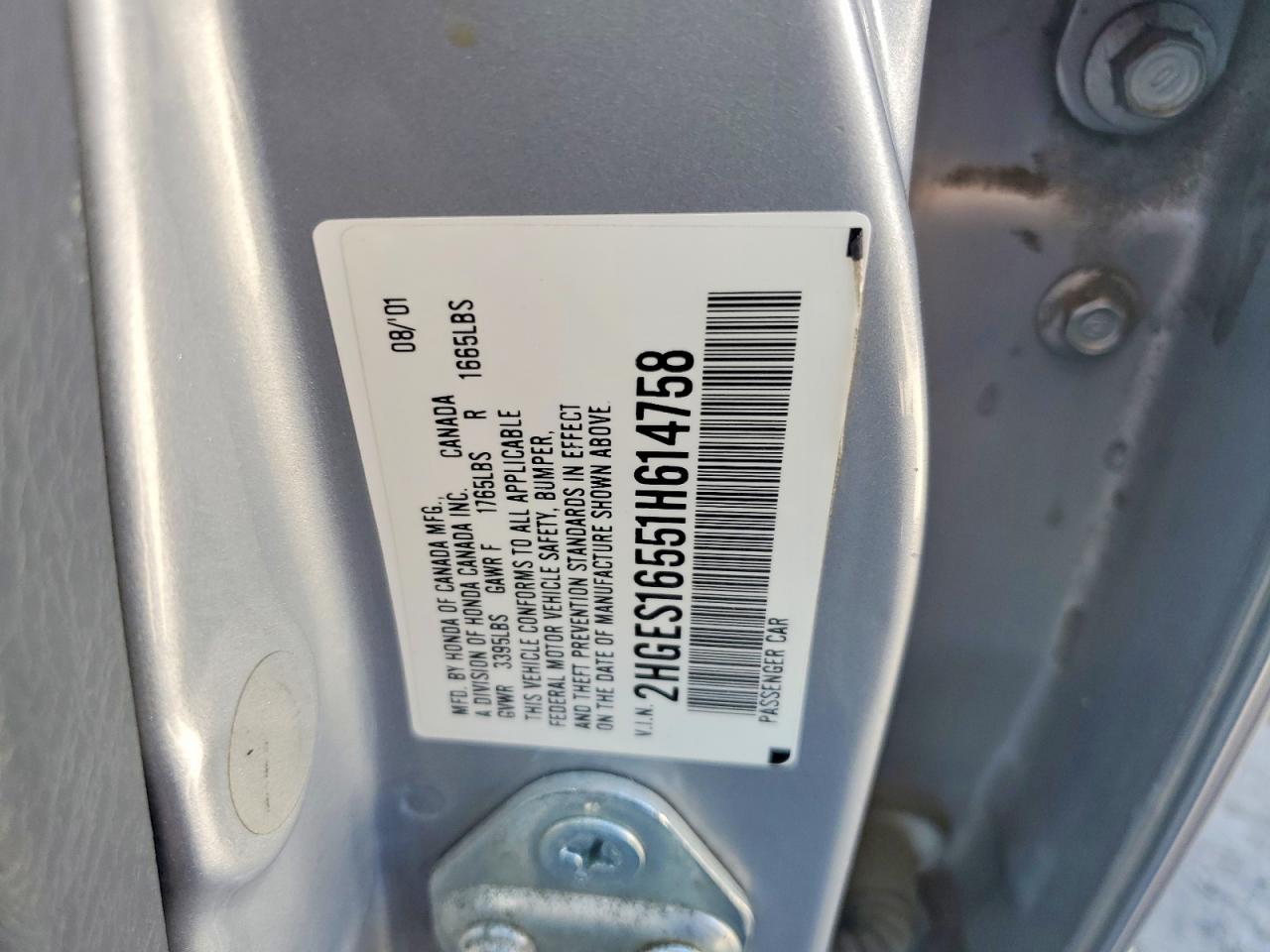 2001 Honda Civic Lx Silver vin: 2HGES16551H614758