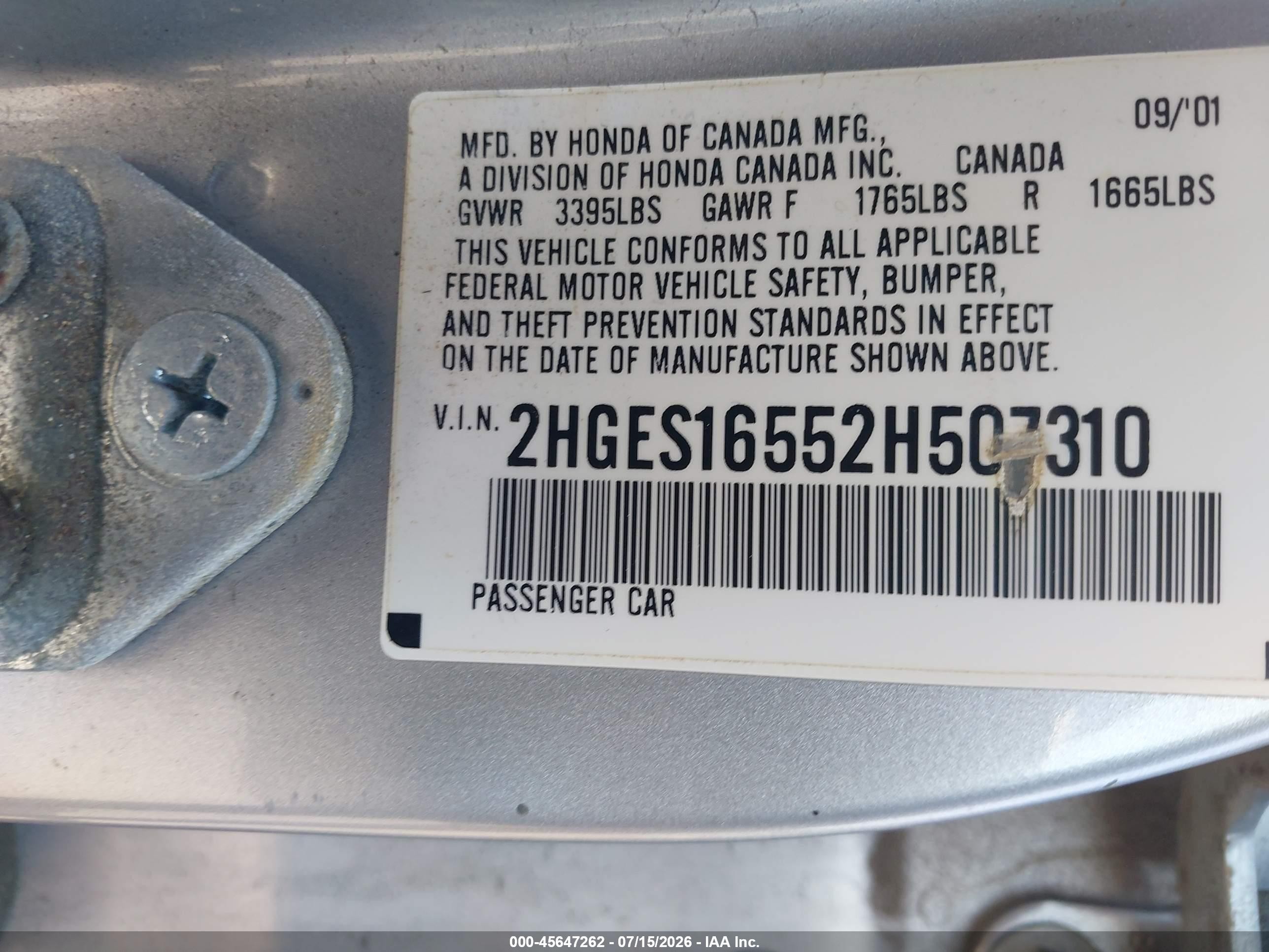 2002 Honda Civic Lx Silver vin: 2HGES16552H507310