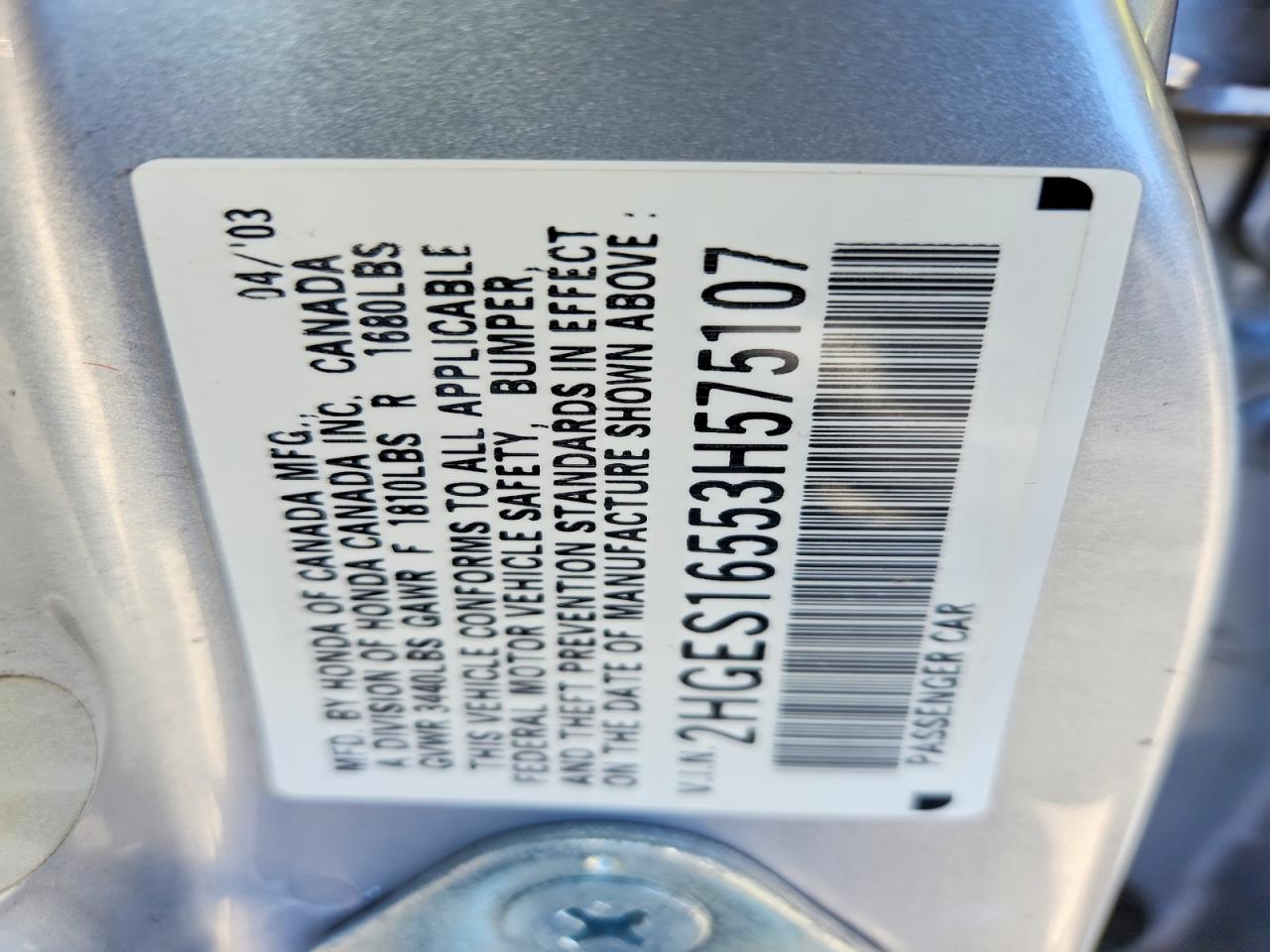 2003 Honda Civic Lx Silver vin: 2HGES16553H575107