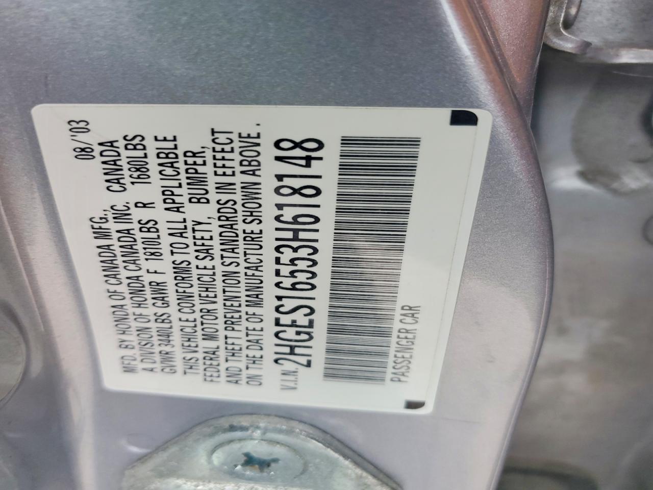 2003 Honda Civic Lx Silver vin: 2HGES16553H618148