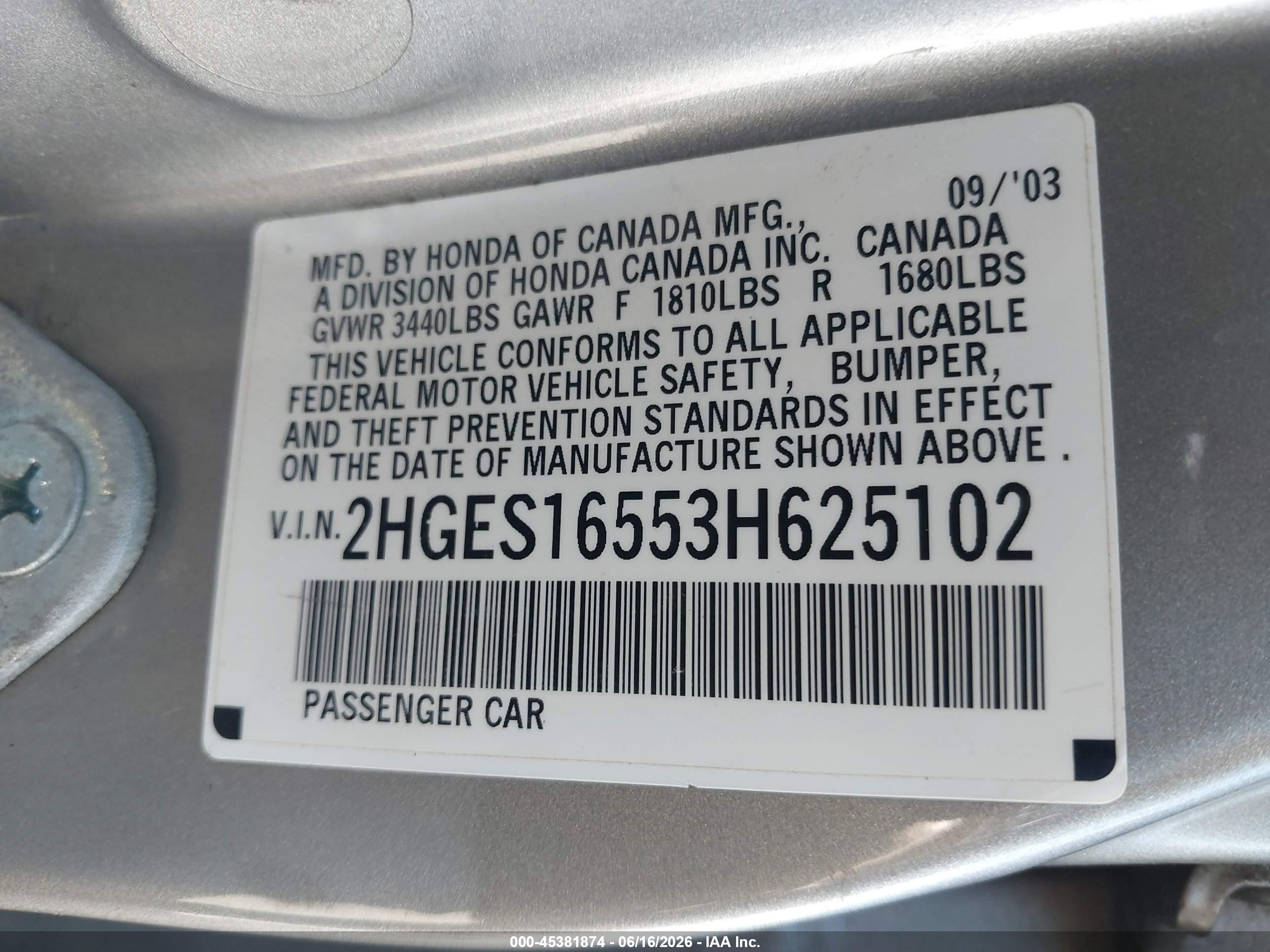 2003 Honda Civic Lx Gold vin: 2HGES16553H625102