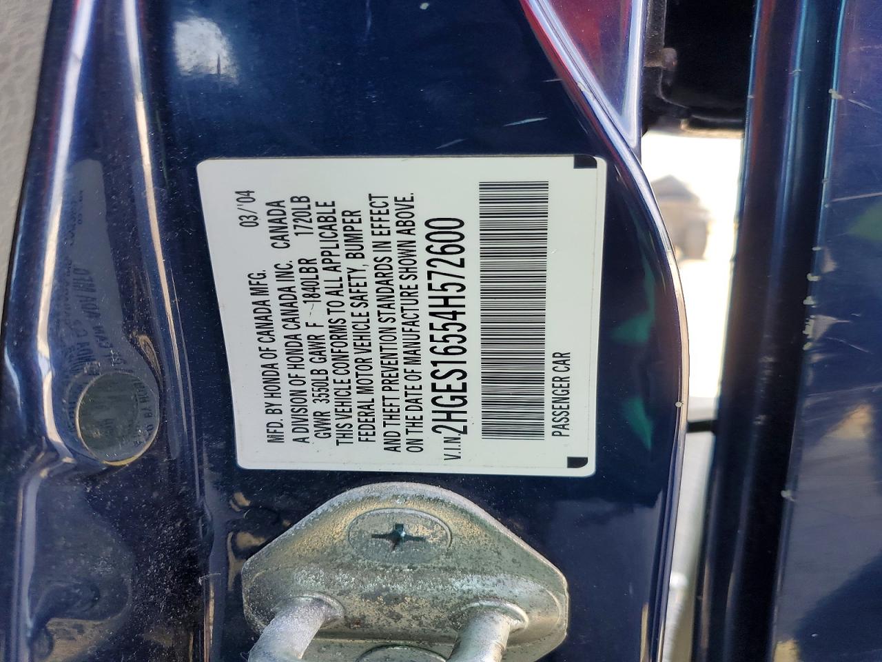 2004 Honda Civic Lx Синий vin: 2HGES16554H572600