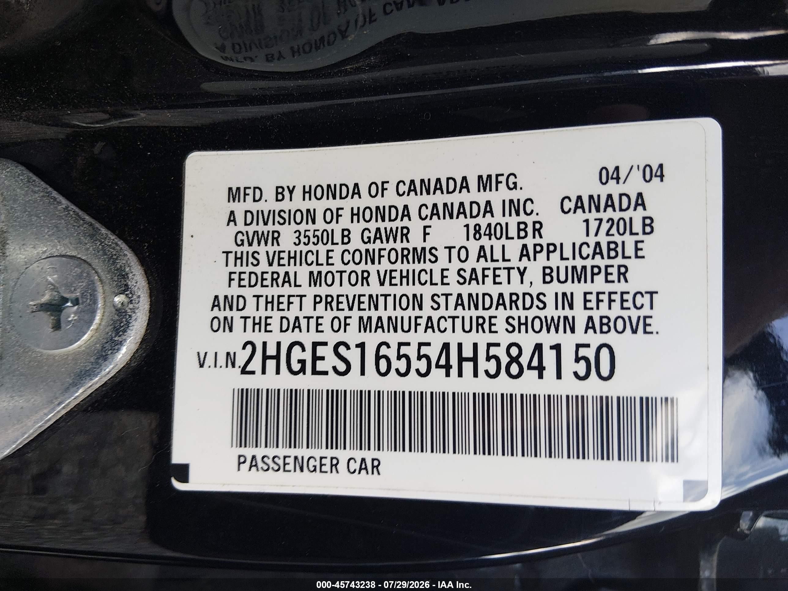 2004 Honda Civic Lx Black vin: 2HGES16554H584150