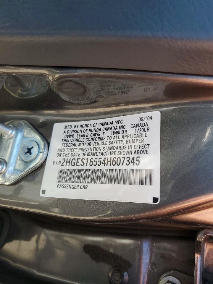 2004 Honda Civic Lx Silver vin: 2HGES16554H607345