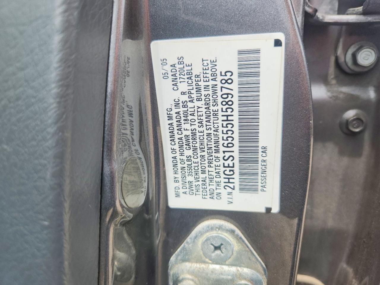 2005 Honda Civic Lx Темно-бордовый vin: 2HGES16555H589785