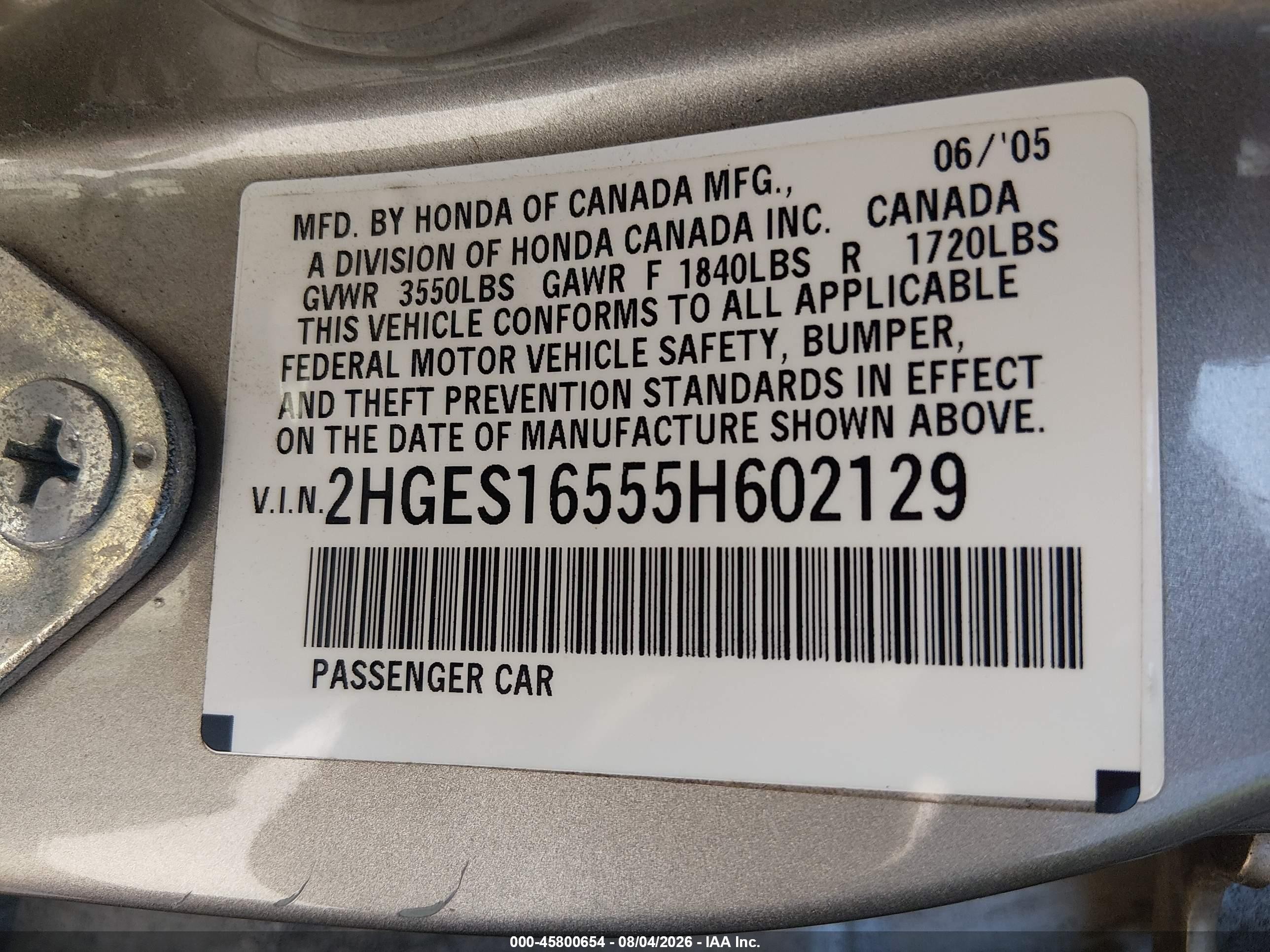 2005 Honda Civic Lx Gold vin: 2HGES16555H602129