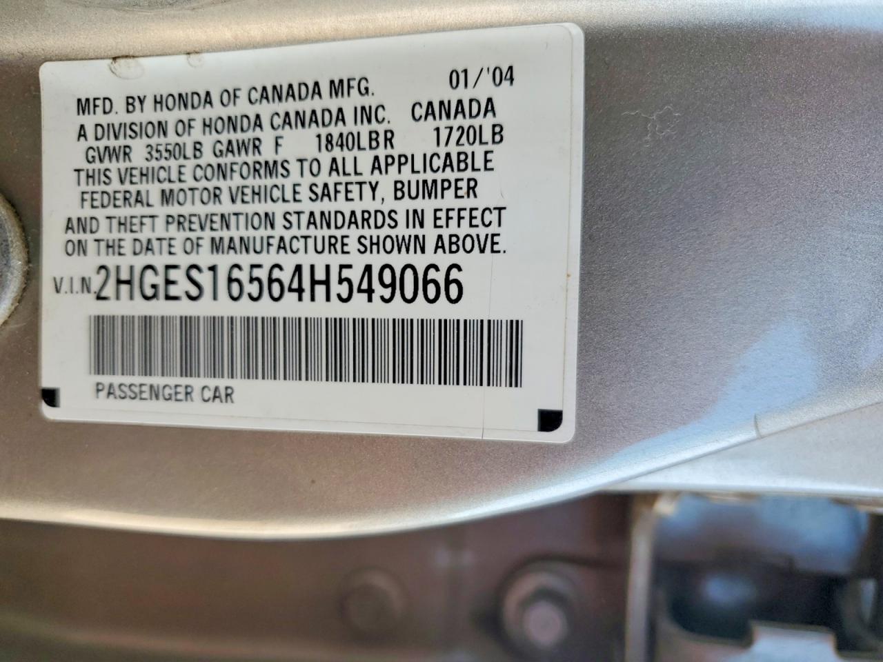 2004 Honda Civic Lx Tan vin: 2HGES16564H549066
