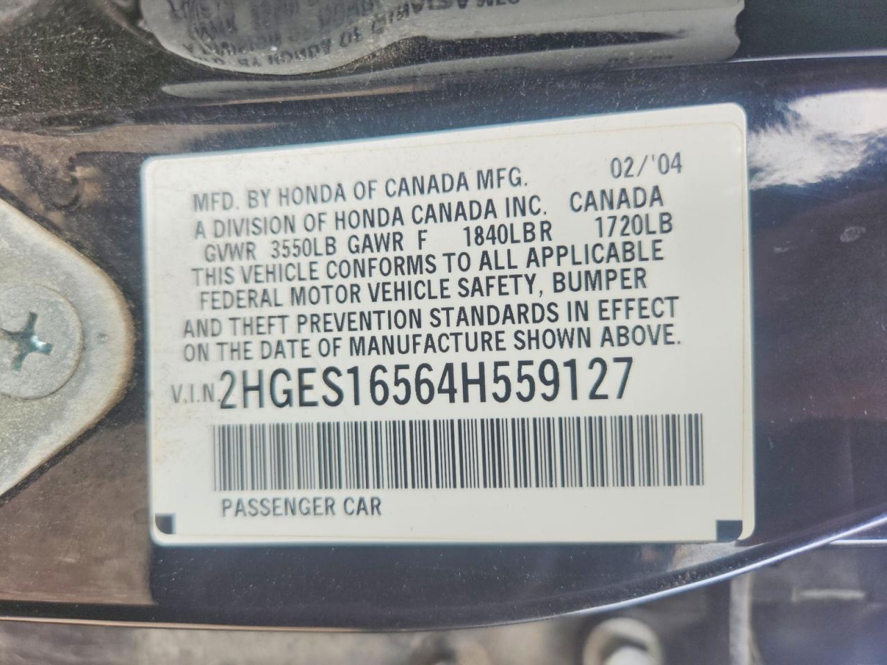 2004 Honda Civic Lx Black vin: 2HGES16564H559127