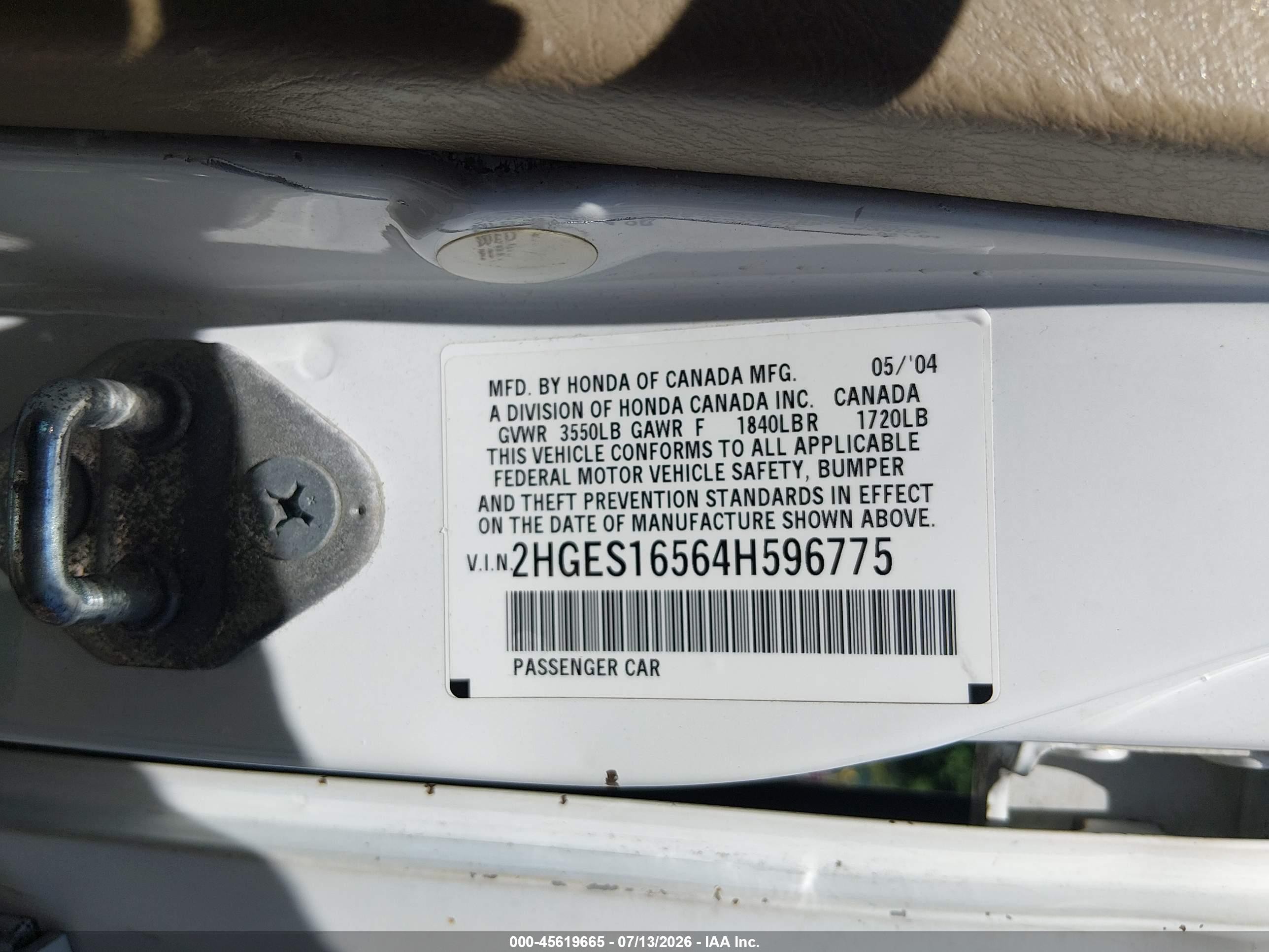 2004 Honda Civic Lx White vin: 2HGES16564H596775