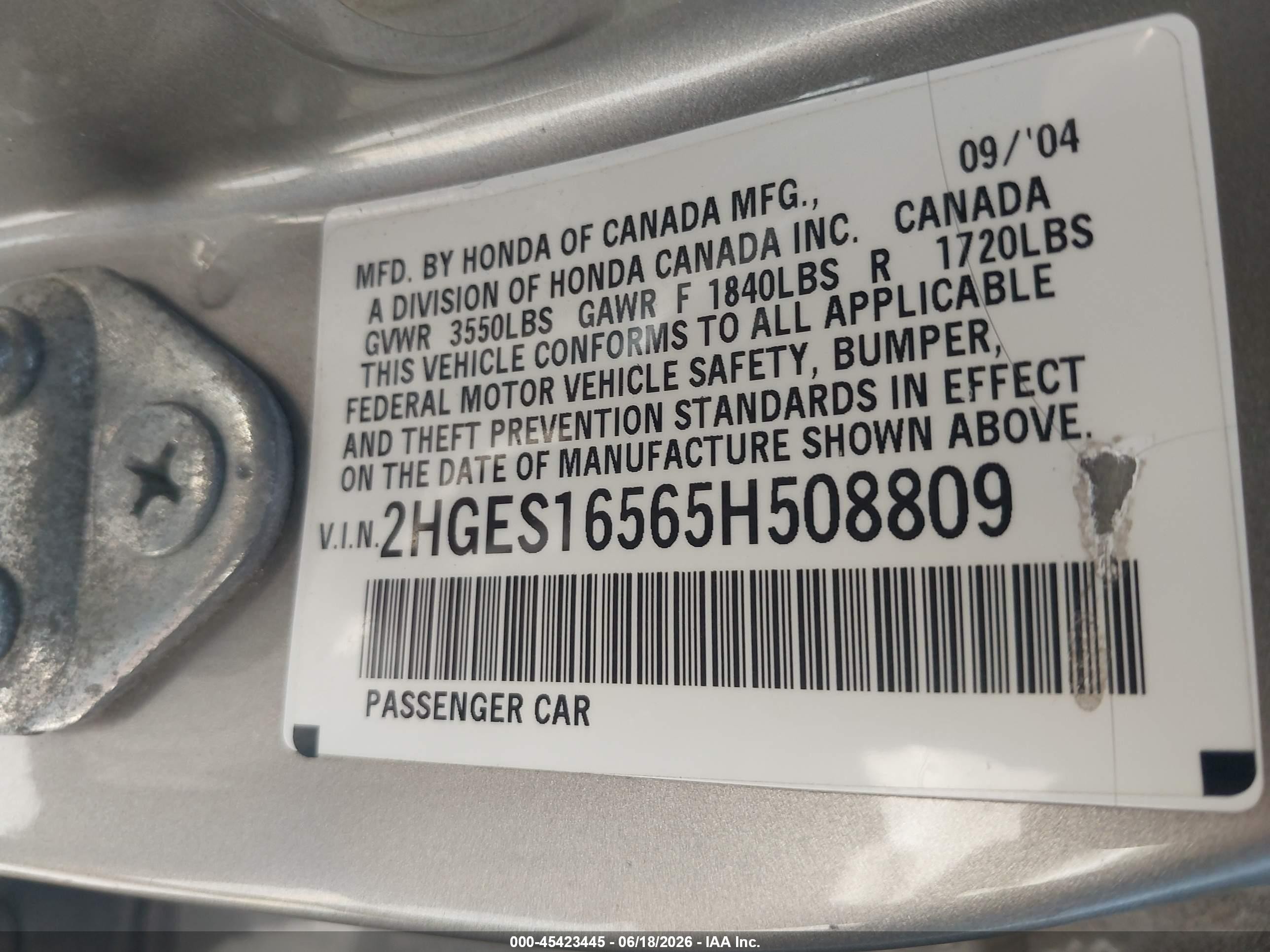 2005 Honda Civic Lx Gold vin: 2HGES16565H508809