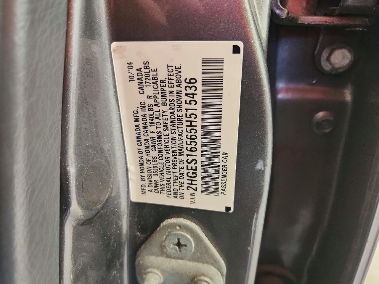 2005 Honda Civic Lx Gray vin: 2HGES16565H515436