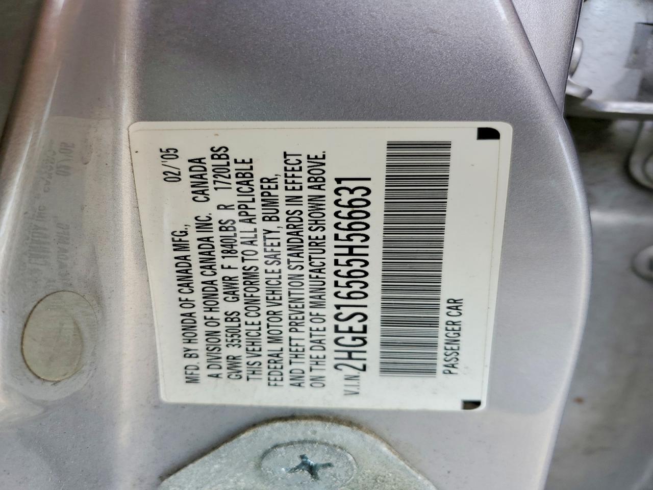 2005 Honda Civic Lx Серебряный vin: 2HGES16565H566631