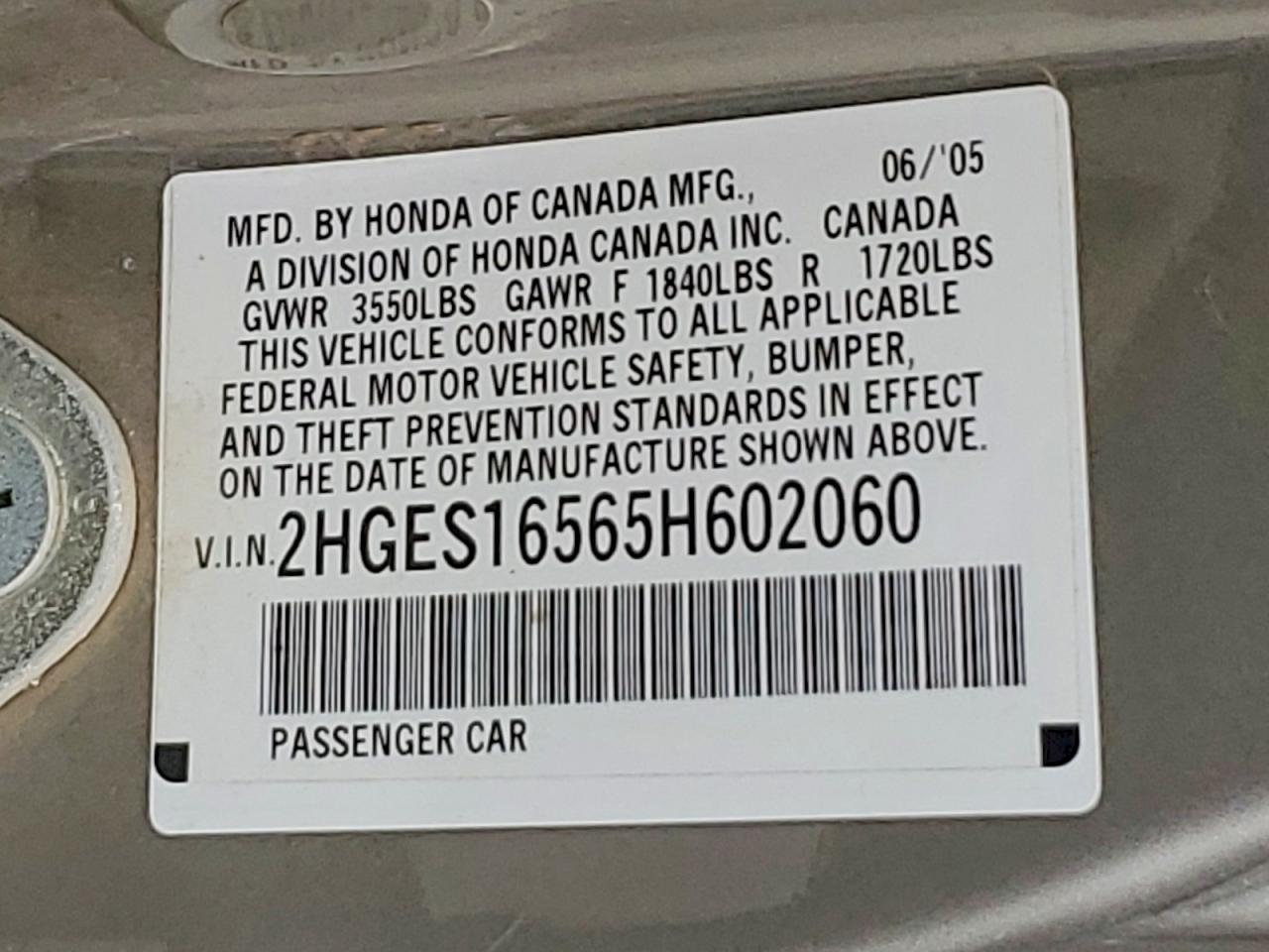 2005 Honda Civic Lx Tan vin: 2HGES16565H602060