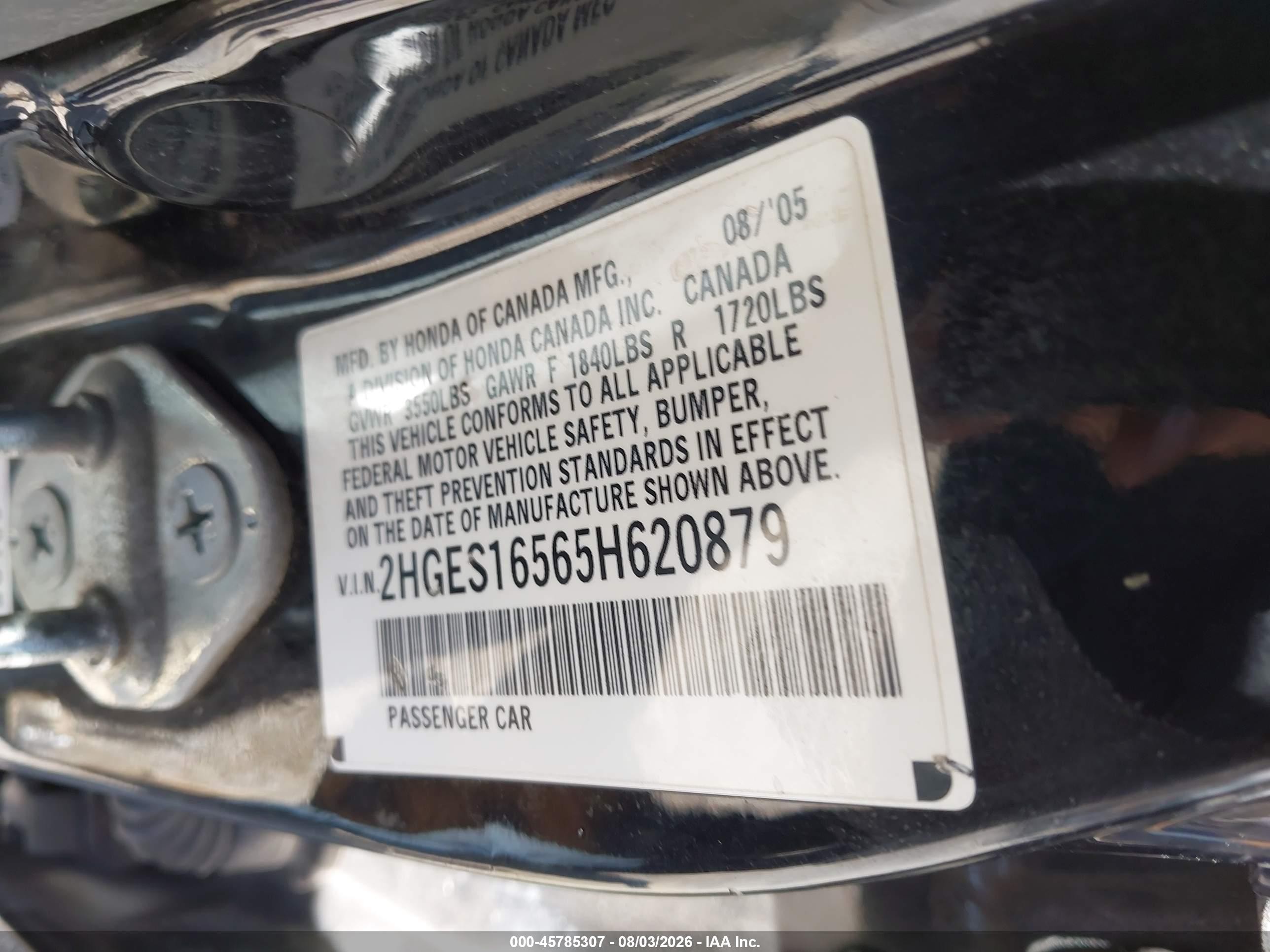2005 Honda Civic Lx Black vin: 2HGES16565H620879