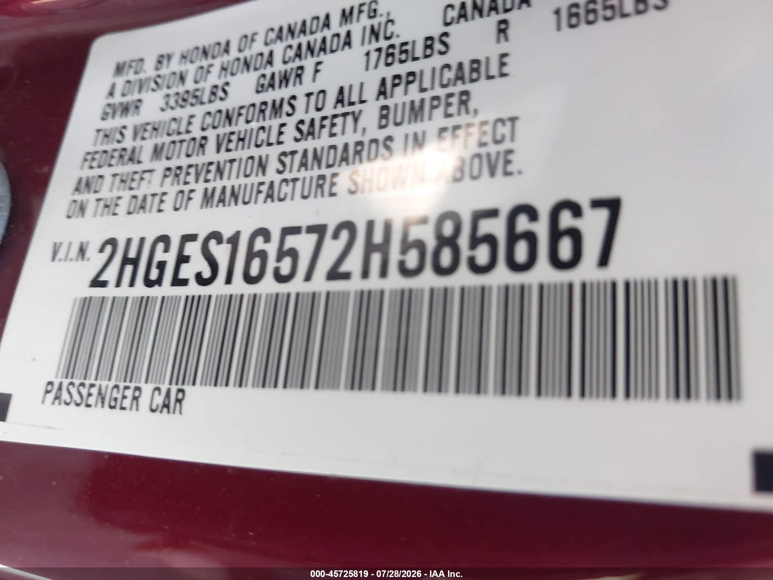 2002 Honda Civic Lx Maroon vin: 2HGES16572H585667