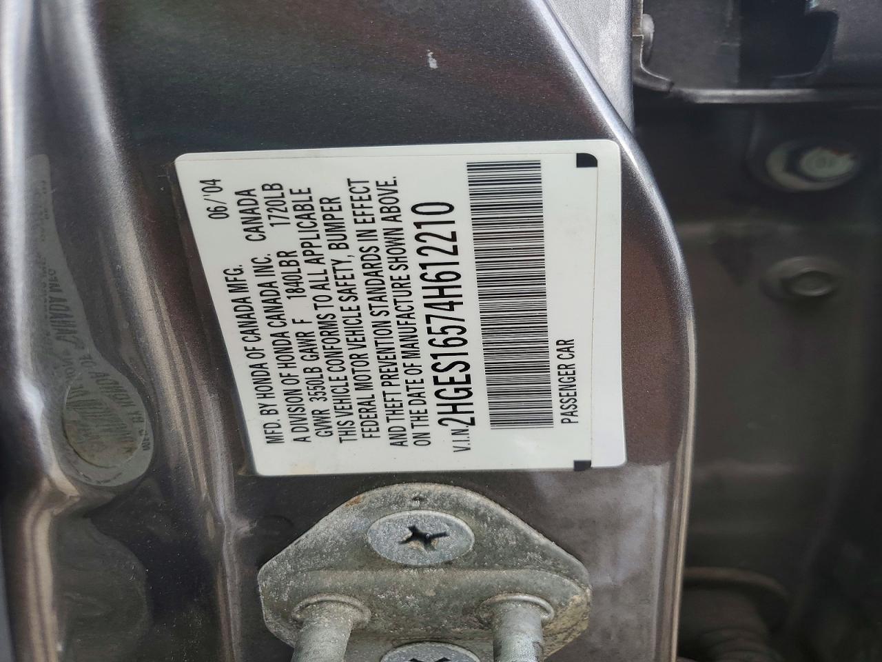 2004 Honda Civic Lx Gray vin: 2HGES16574H612210