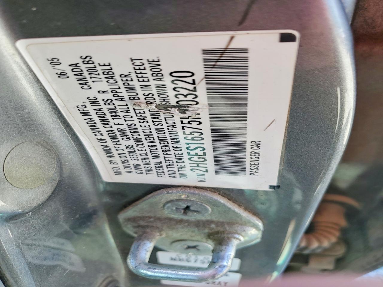 2005 Honda Civic Lx Gray vin: 2HGES16575H603220