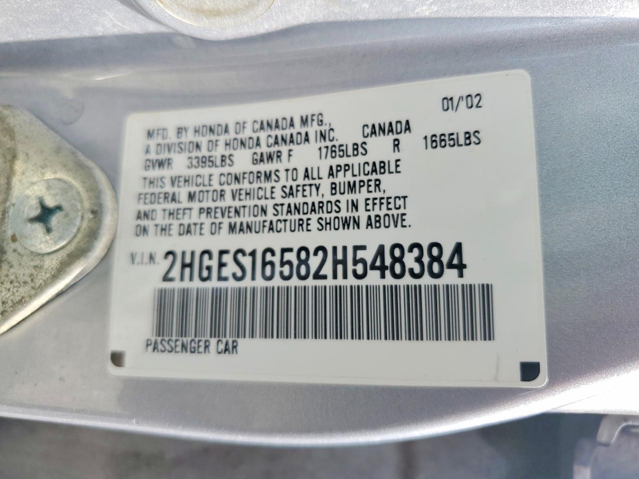 2002 Honda Civic Lx Silver vin: 2HGES16582H548384