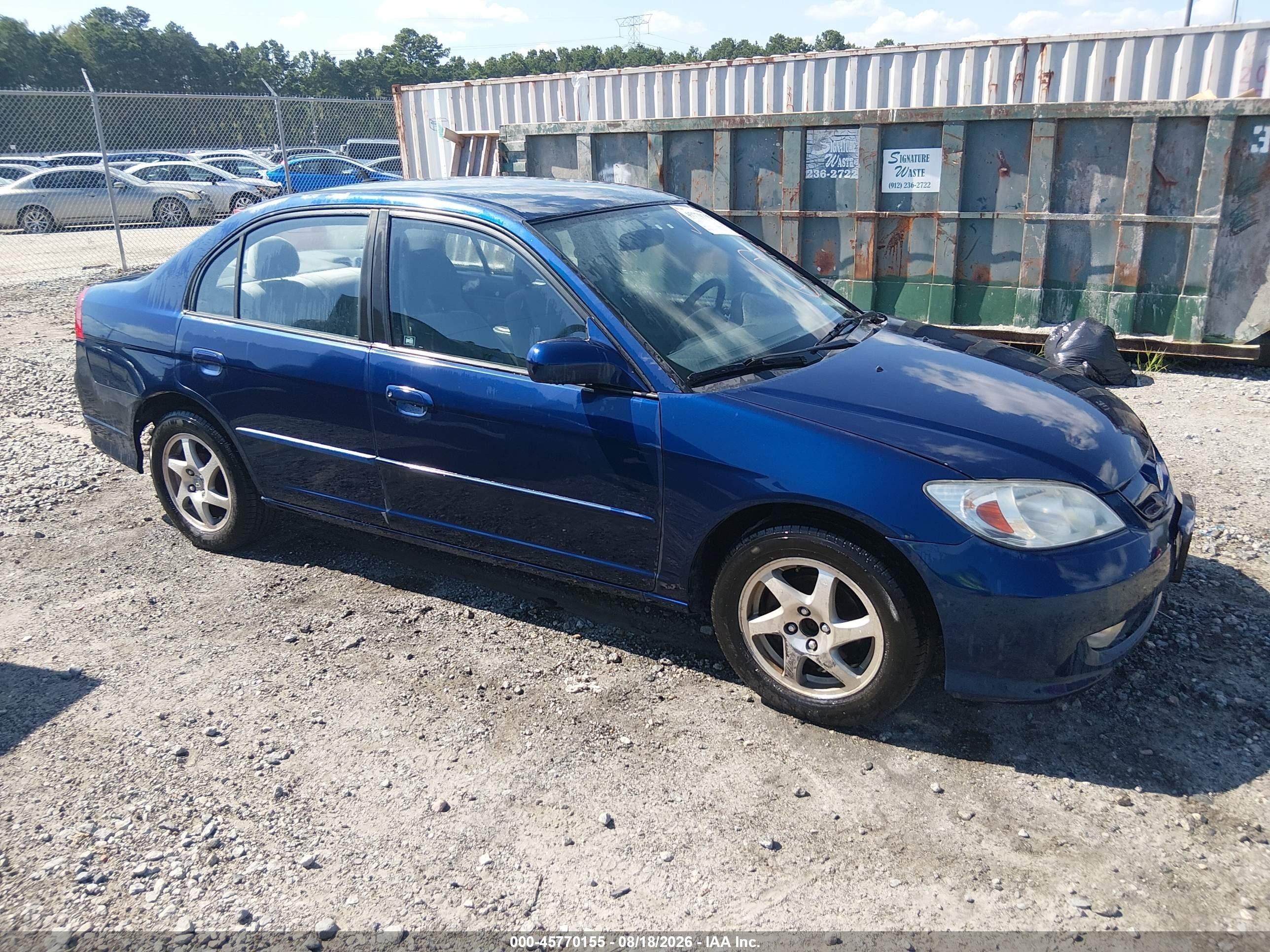2005 Honda Civic Lx Blue vin: 2HGES16585H509265