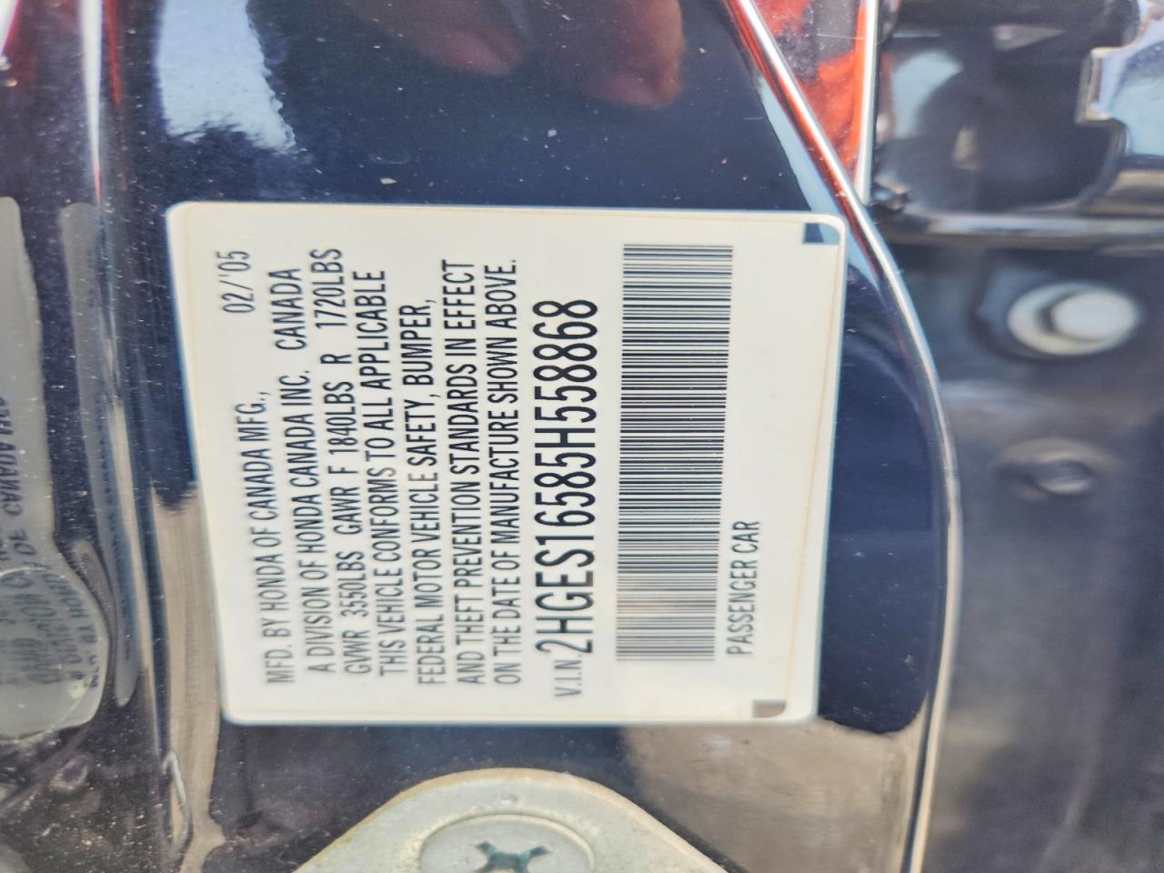 2005 Honda Civic Lx Blue vin: 2HGES16585H558868