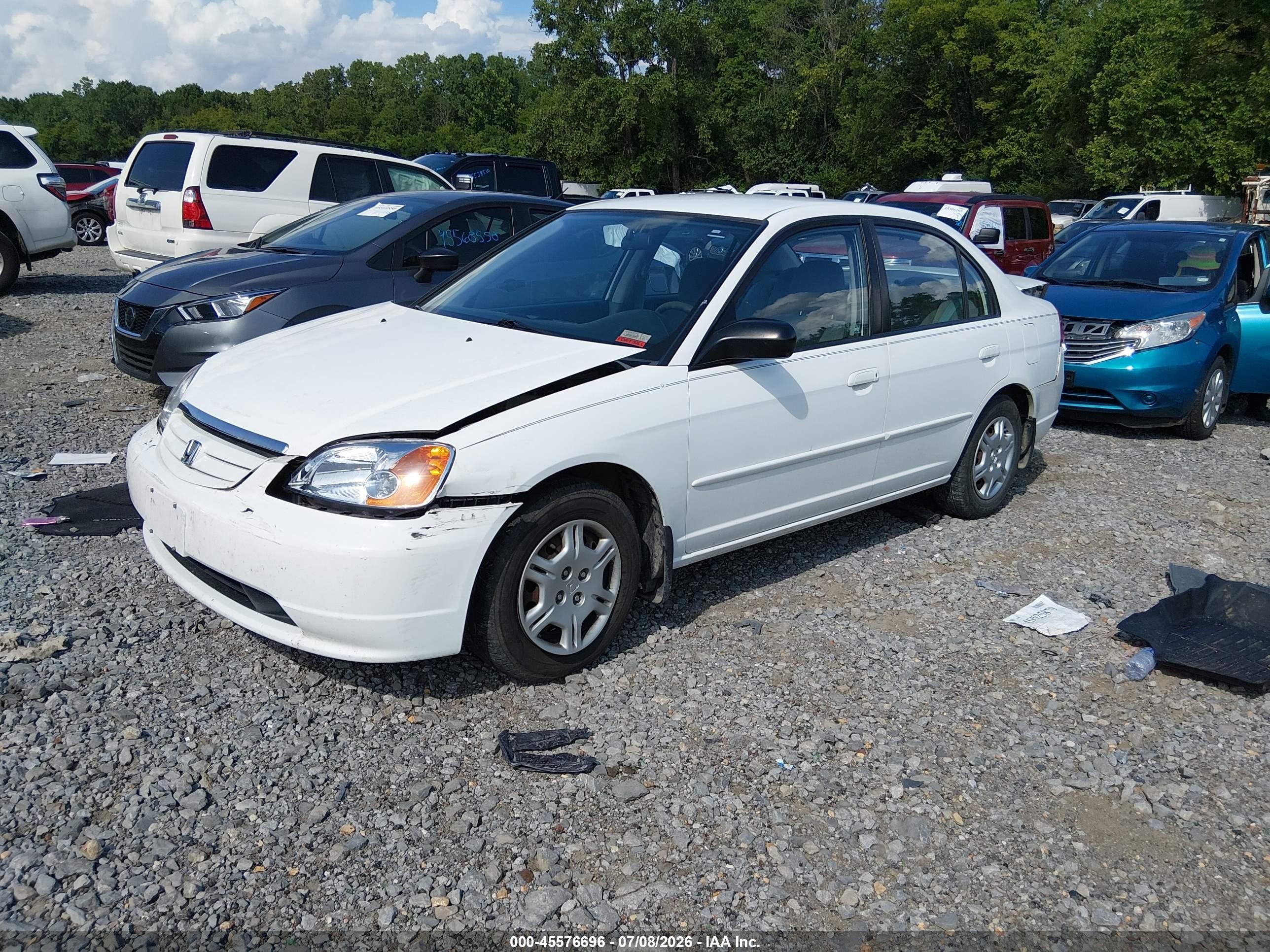 2002 Honda Civic Lx White vin: 2HGES16592H563105