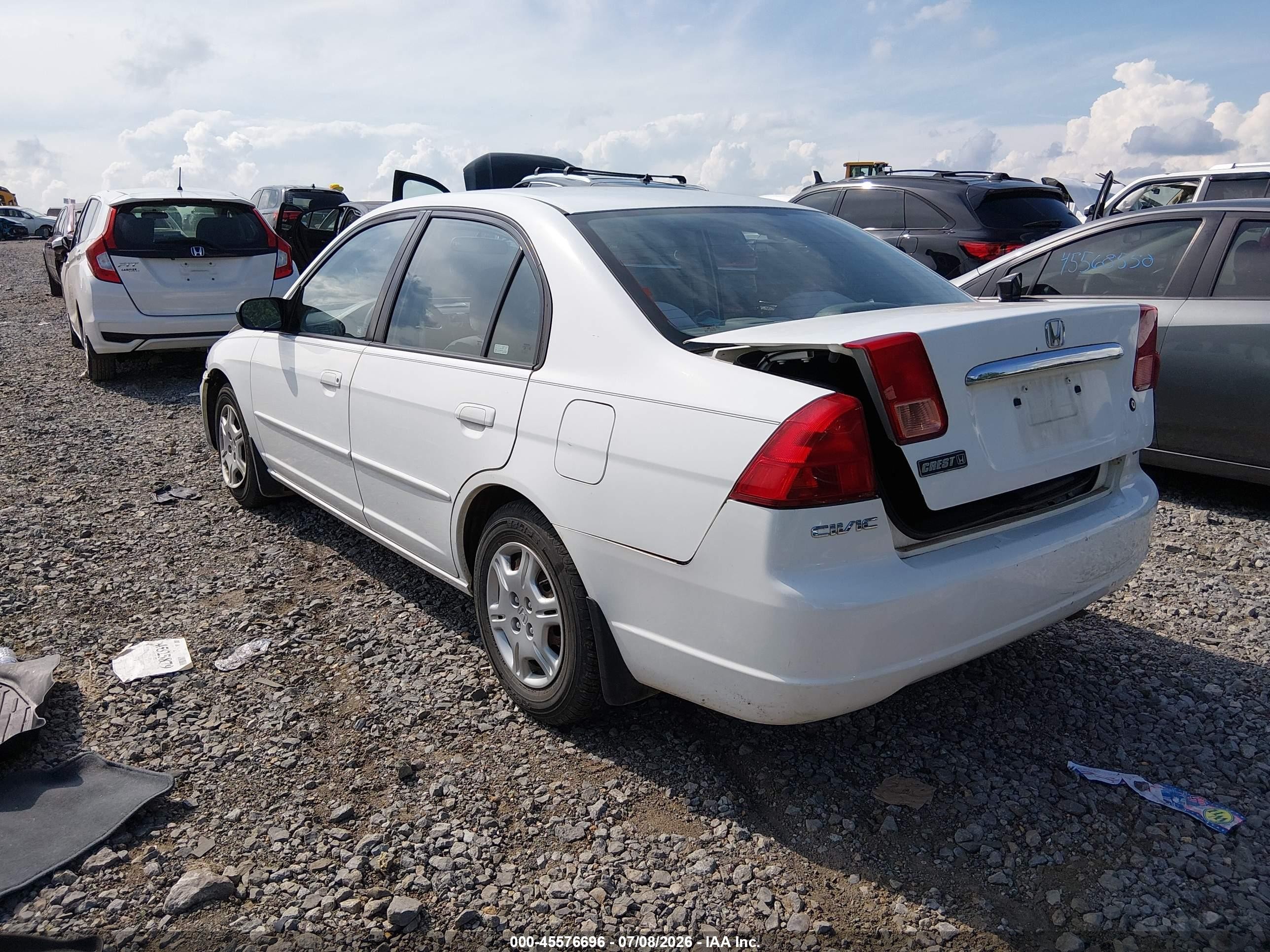 2002 Honda Civic Lx White vin: 2HGES16592H563105