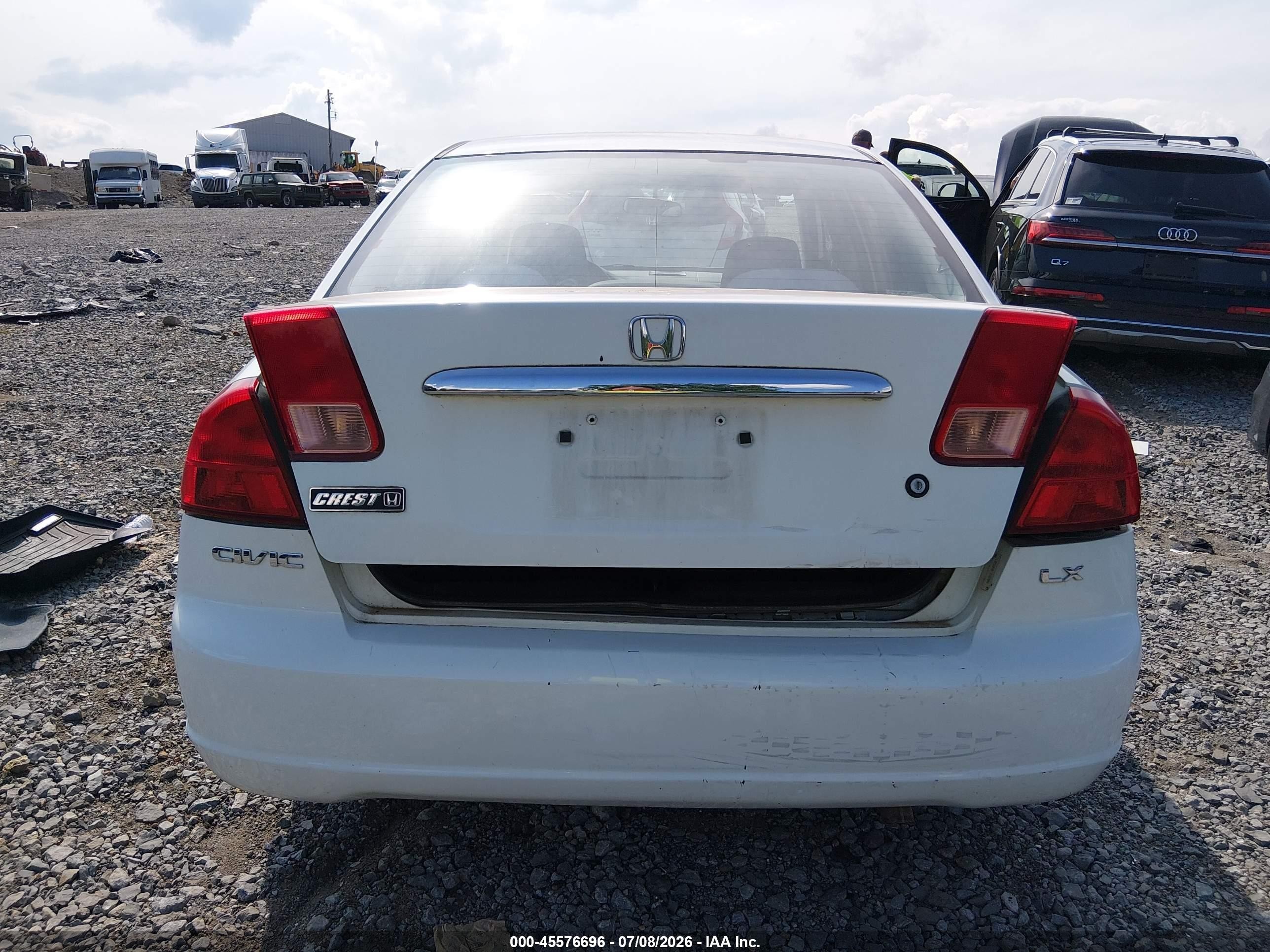2002 Honda Civic Lx White vin: 2HGES16592H563105