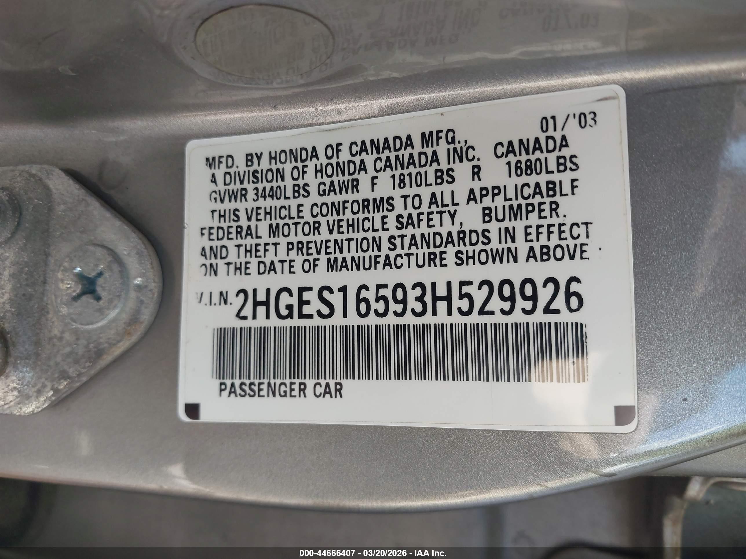 2003 Honda Civic Lx Gold vin: 2HGES16593H529926