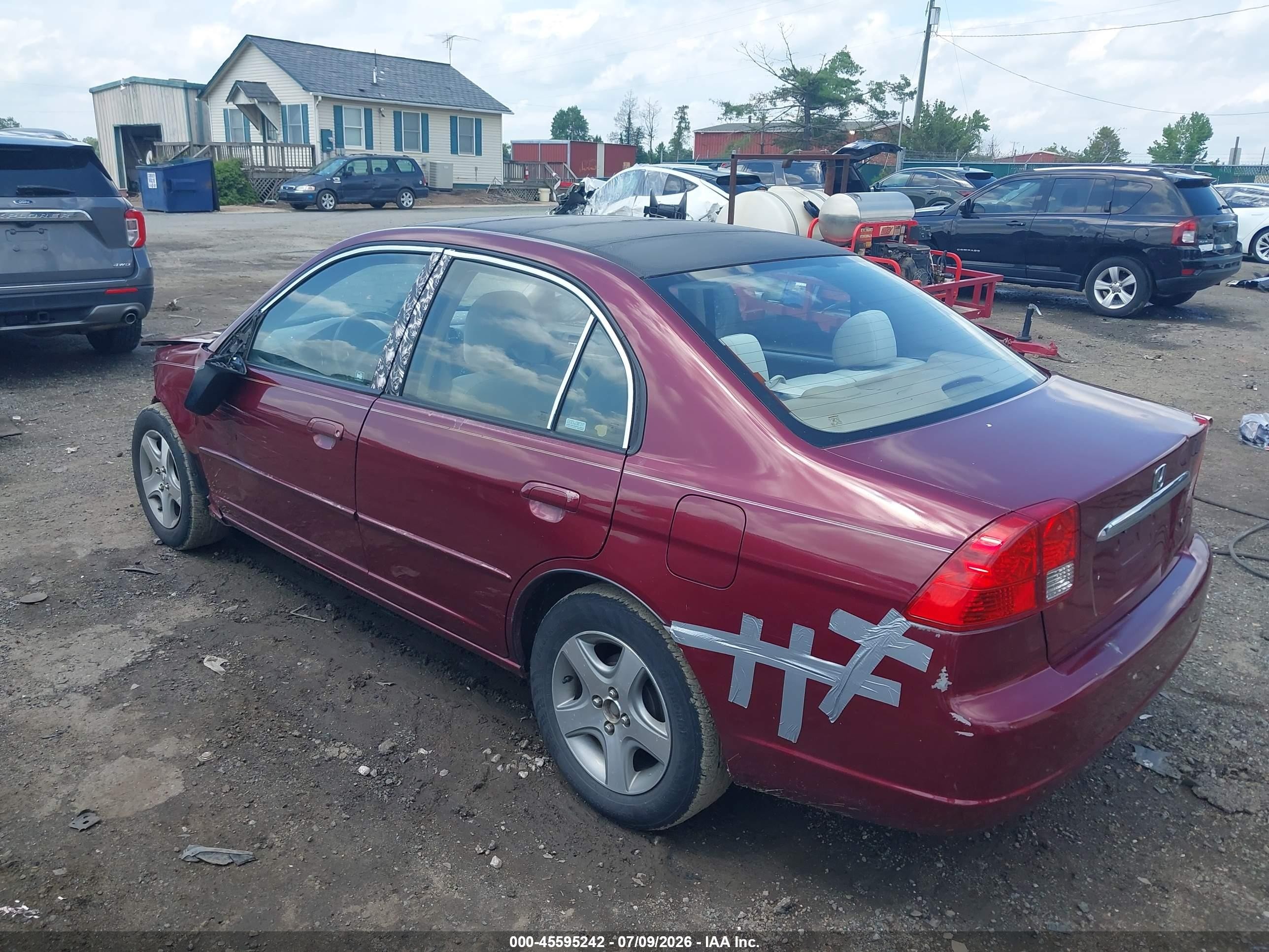 2003 Honda Civic Lx Бордовый vin: 2HGES16593H555541