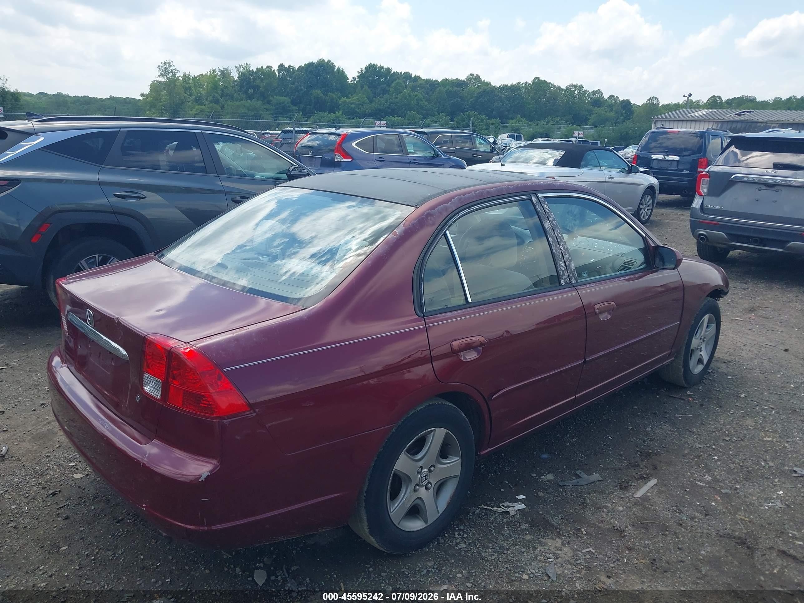 2003 Honda Civic Lx Бордовый vin: 2HGES16593H555541