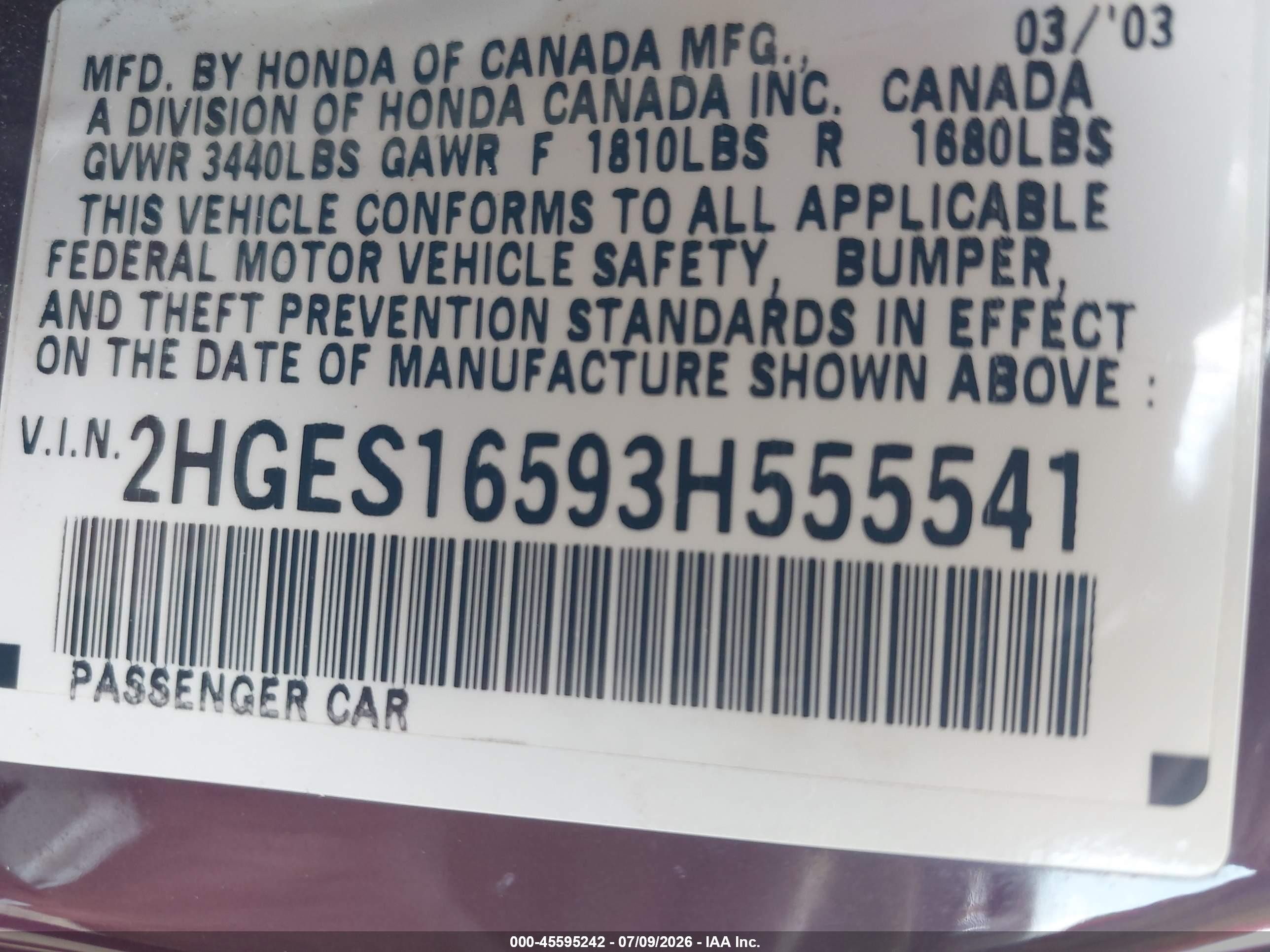 2003 Honda Civic Lx Бордовый vin: 2HGES16593H555541