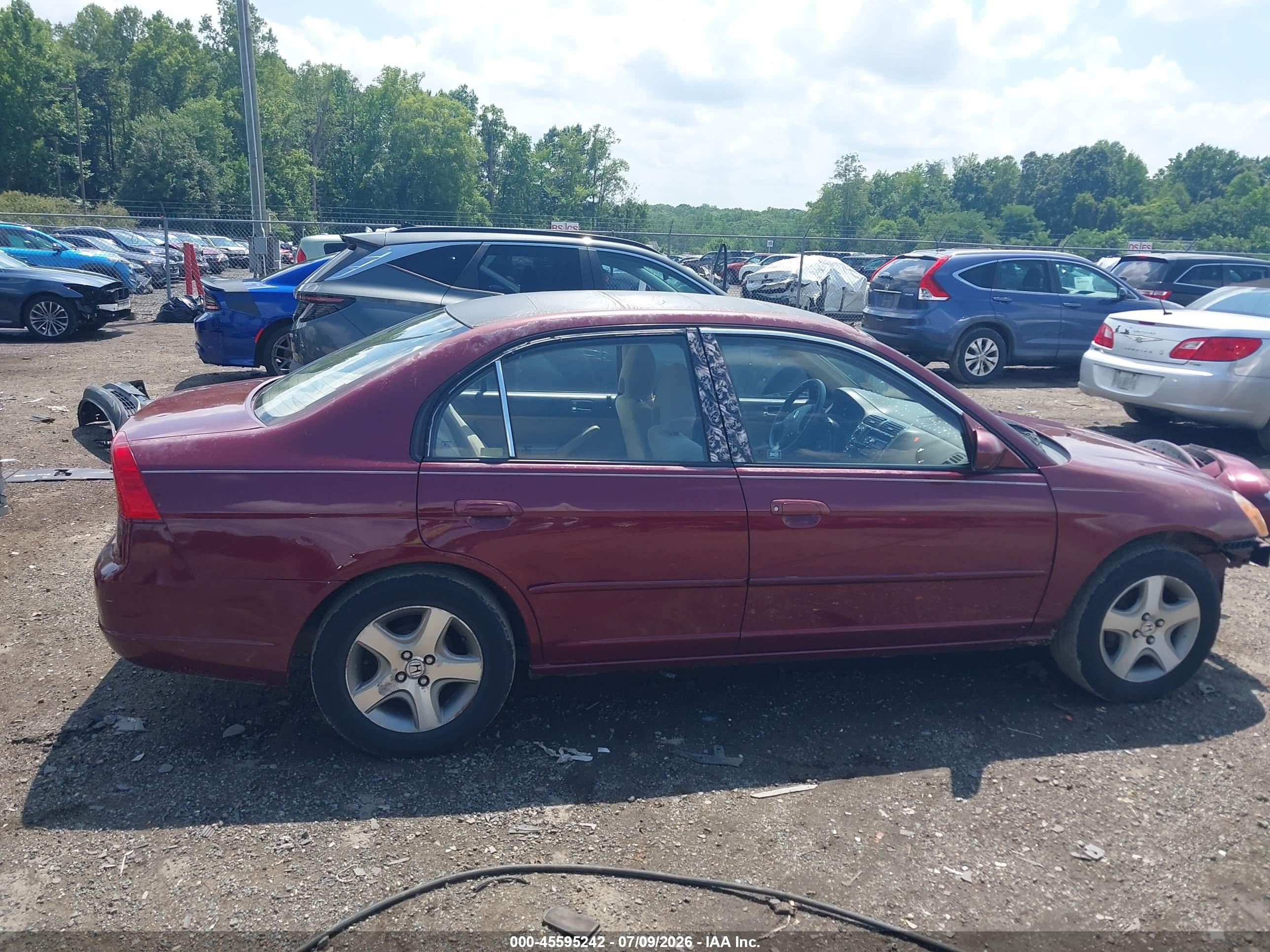 2003 Honda Civic Lx Бордовый vin: 2HGES16593H555541