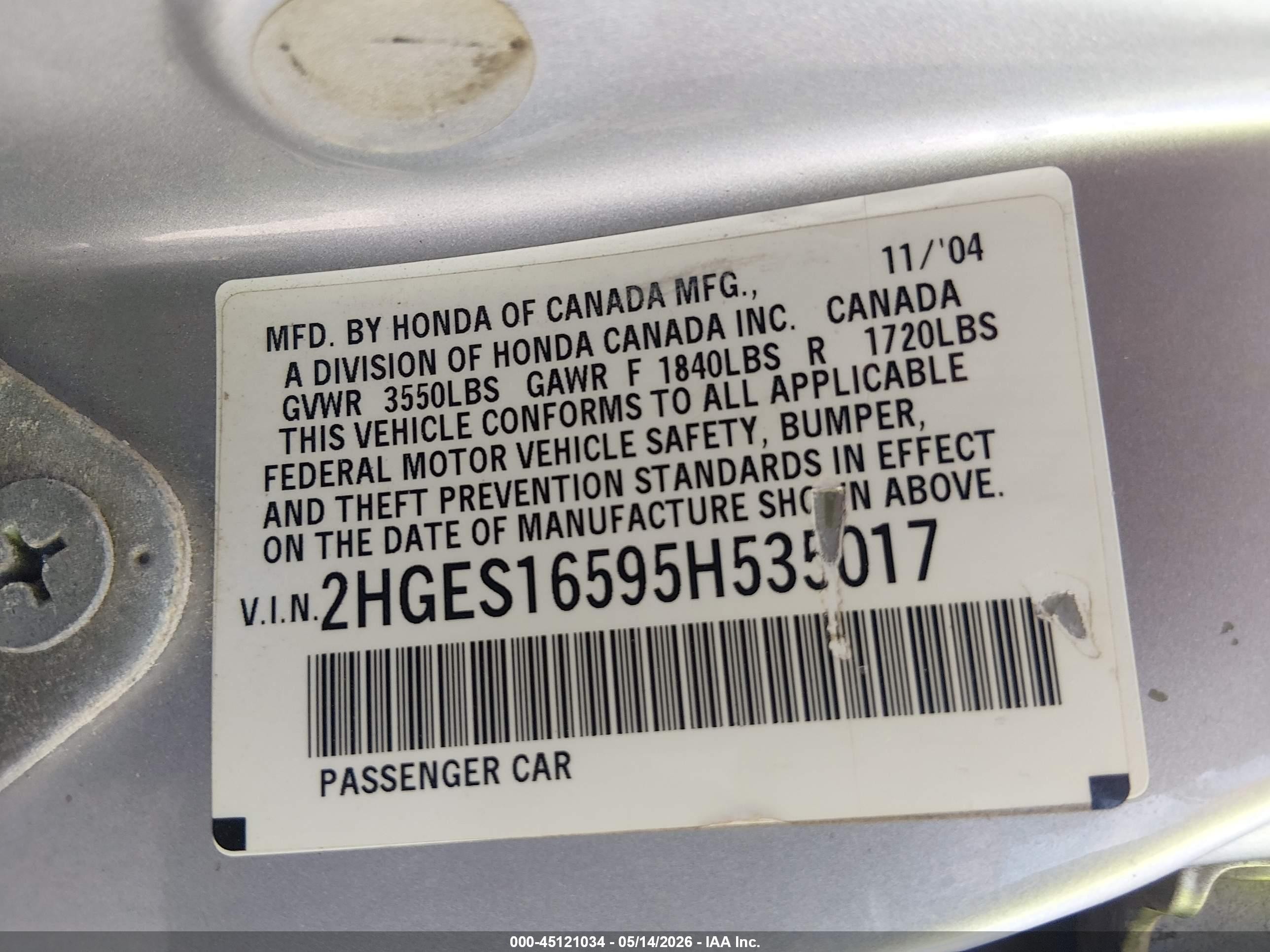2005 Honda Civic Lx Gray vin: 2HGES16595H535017