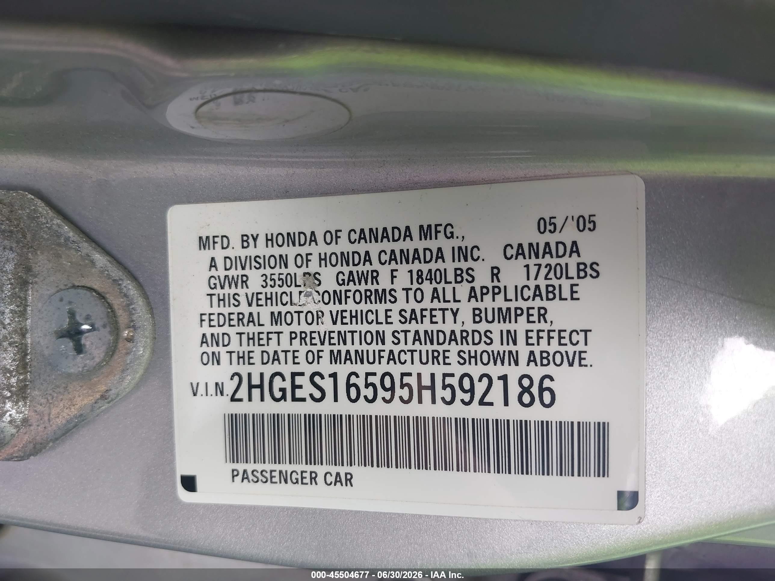 2005 Honda Civic Lx Silver vin: 2HGES16595H592186