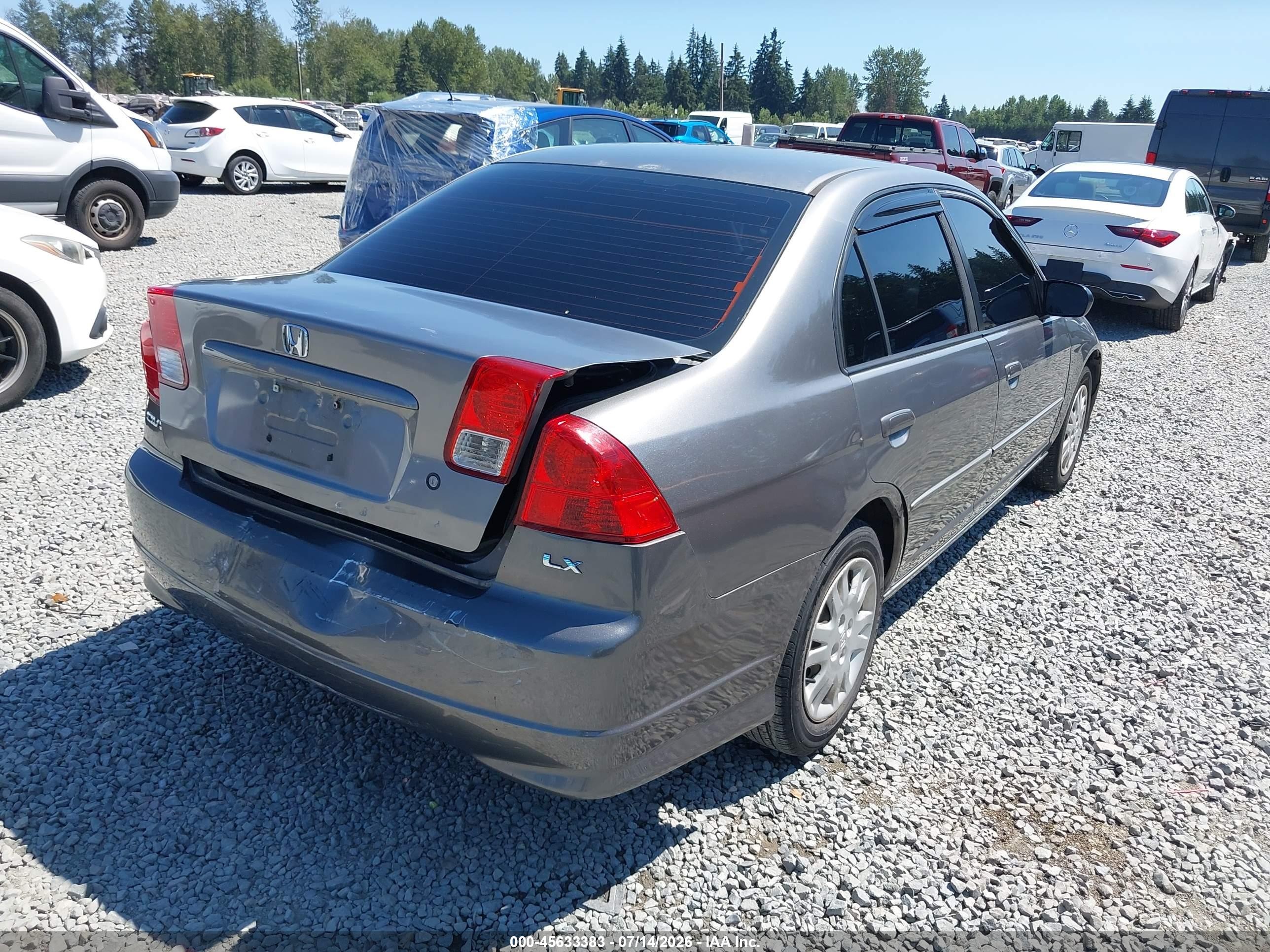 2005 Honda Civic Lx Gray vin: 2HGES16595H600643