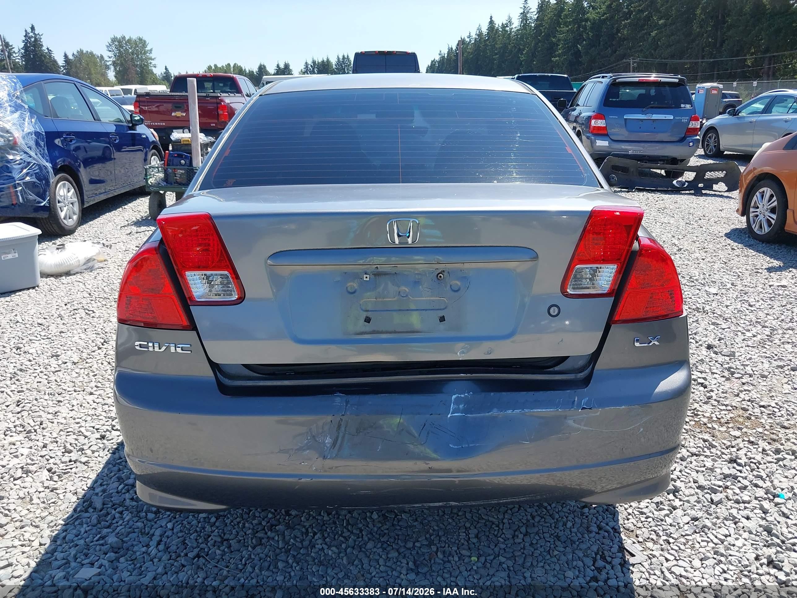 2005 Honda Civic Lx Gray vin: 2HGES16595H600643