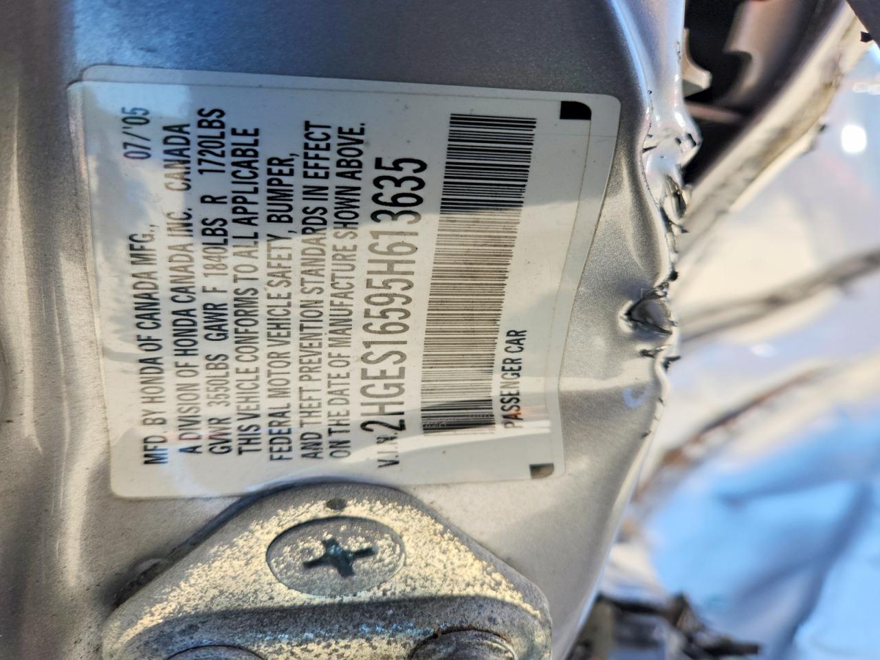 2005 Honda Civic Lx Silver vin: 2HGES16595H613635