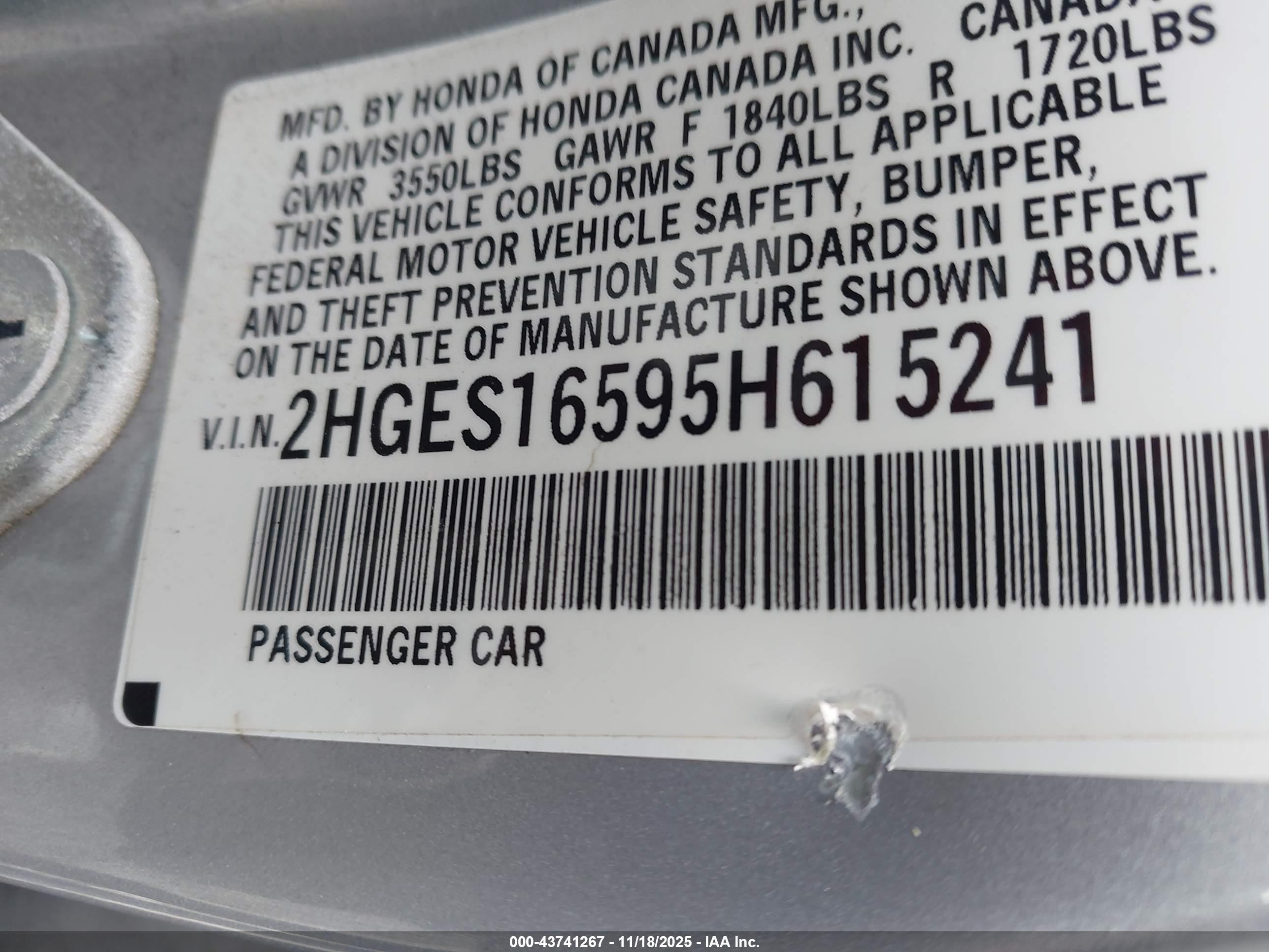 2005 Honda Civic Lx Silver vin: 2HGES16595H615241