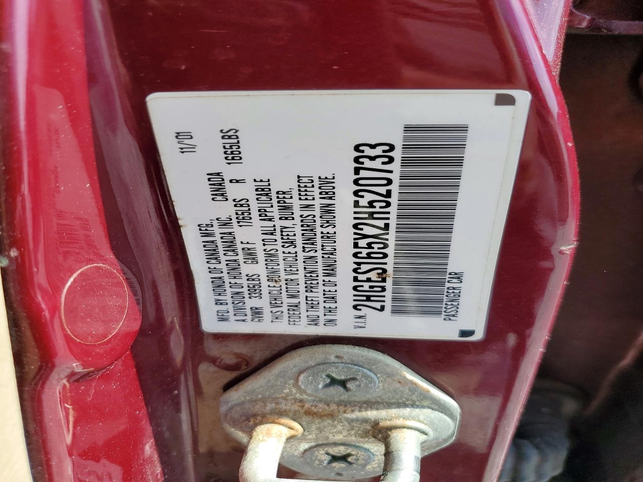 2002 Honda Civic Lx Burgundy vin: 2HGES165X2H520733