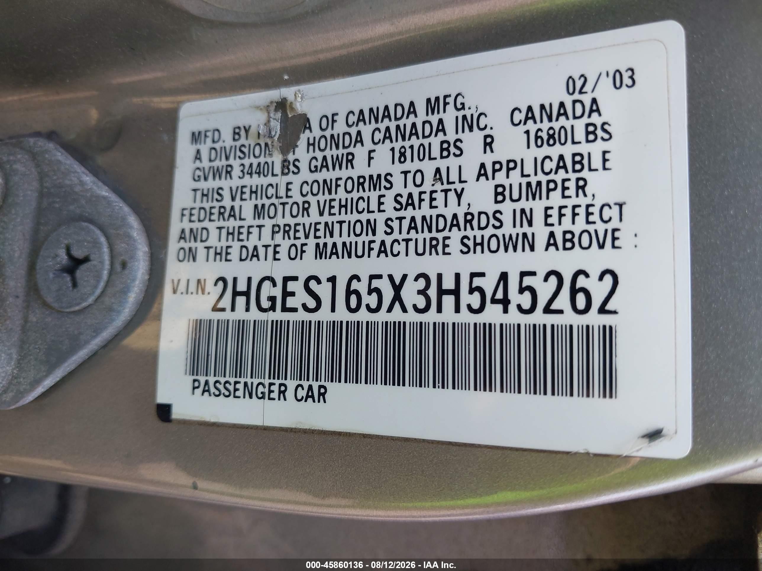 2003 Honda Civic Lx Желто-коричневый vin: 2HGES165X3H545262