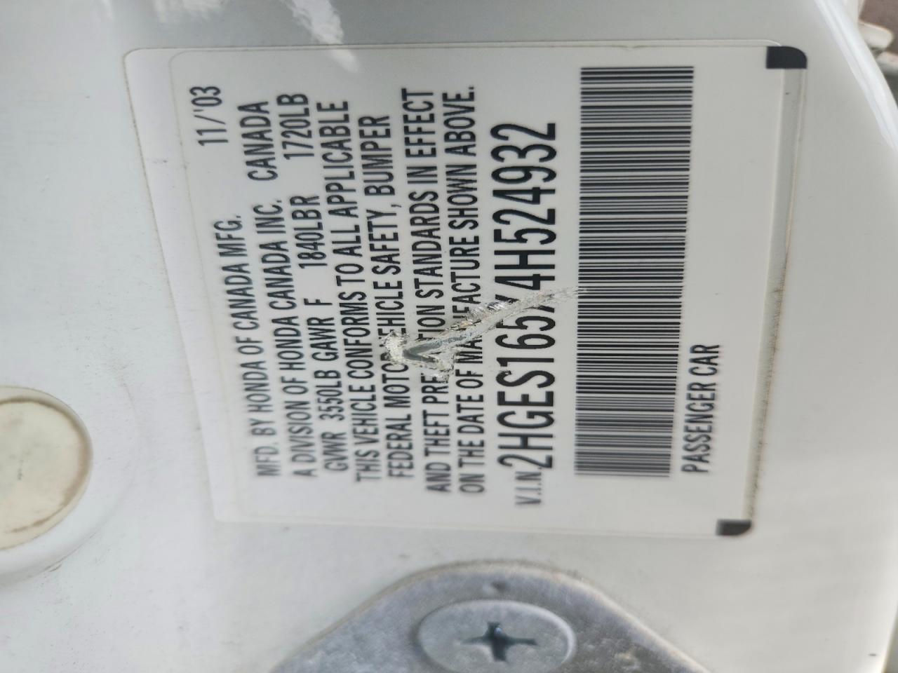 2004 Honda Civic Lx Белый vin: 2HGES165X4H524932
