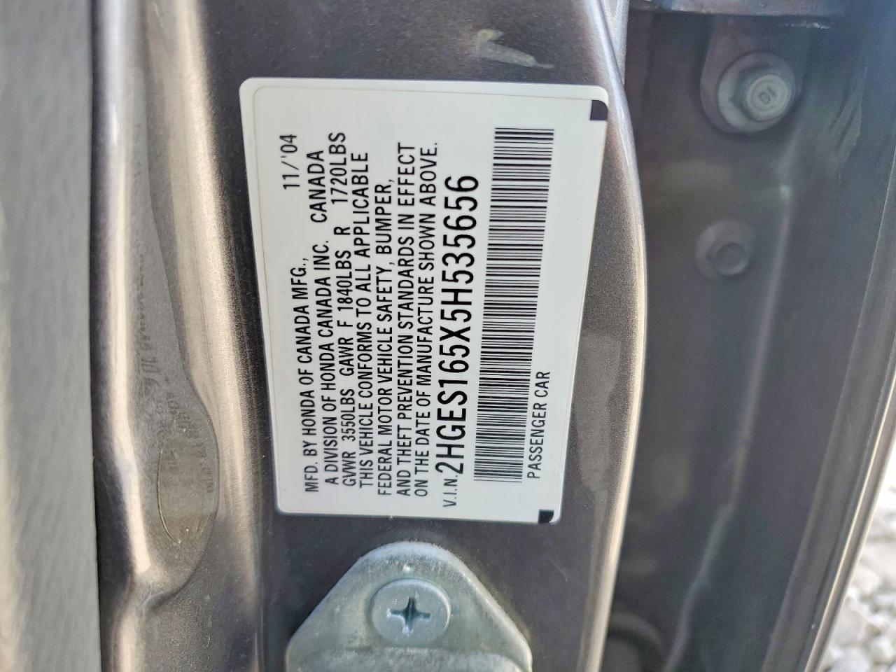 2005 Honda Civic Lx Gray vin: 2HGES165X5H535656