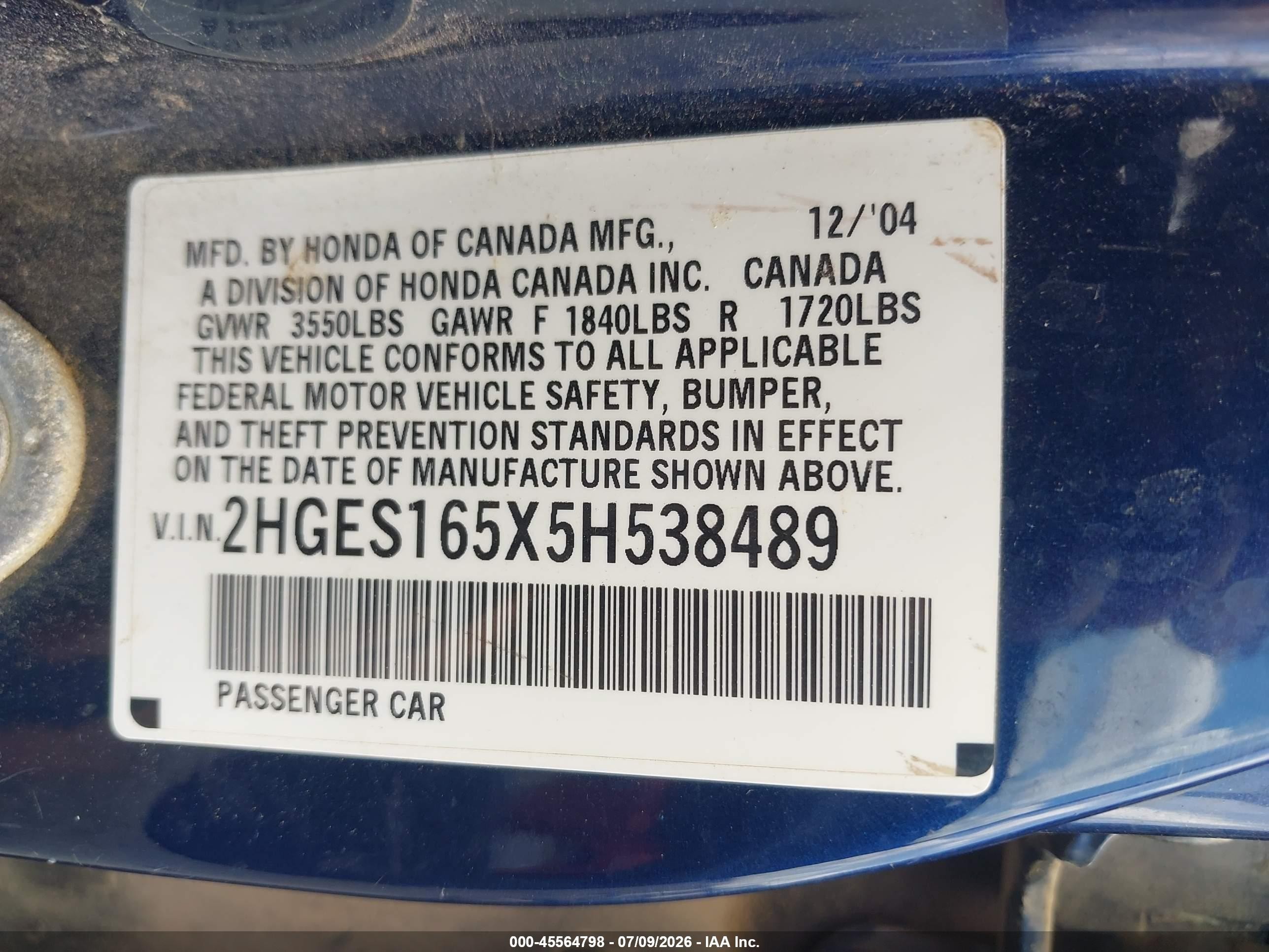2005 Honda Civic Lx Синий vin: 2HGES165X5H538489