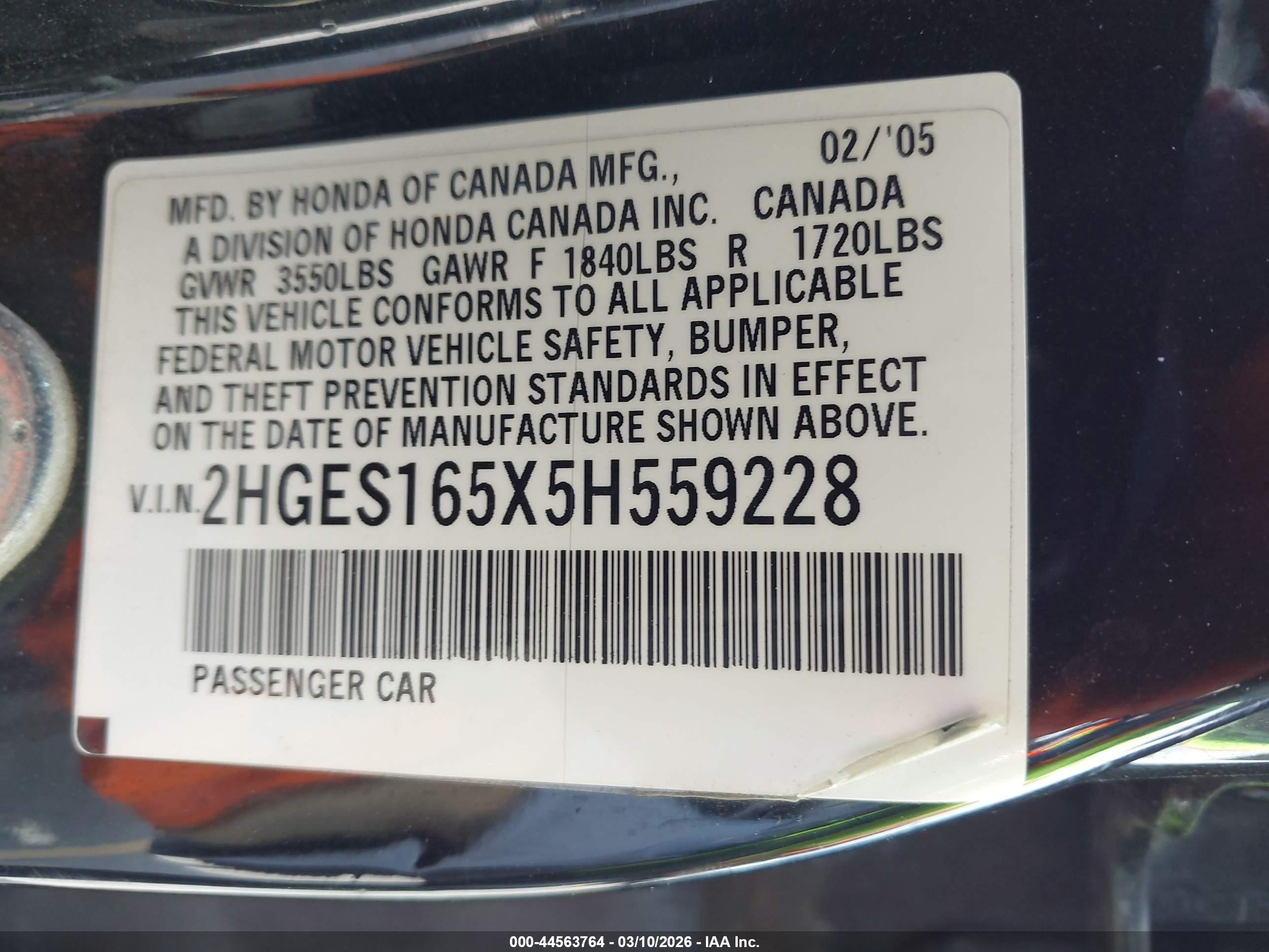 2005 Honda Civic Lx Black vin: 2HGES165X5H559228