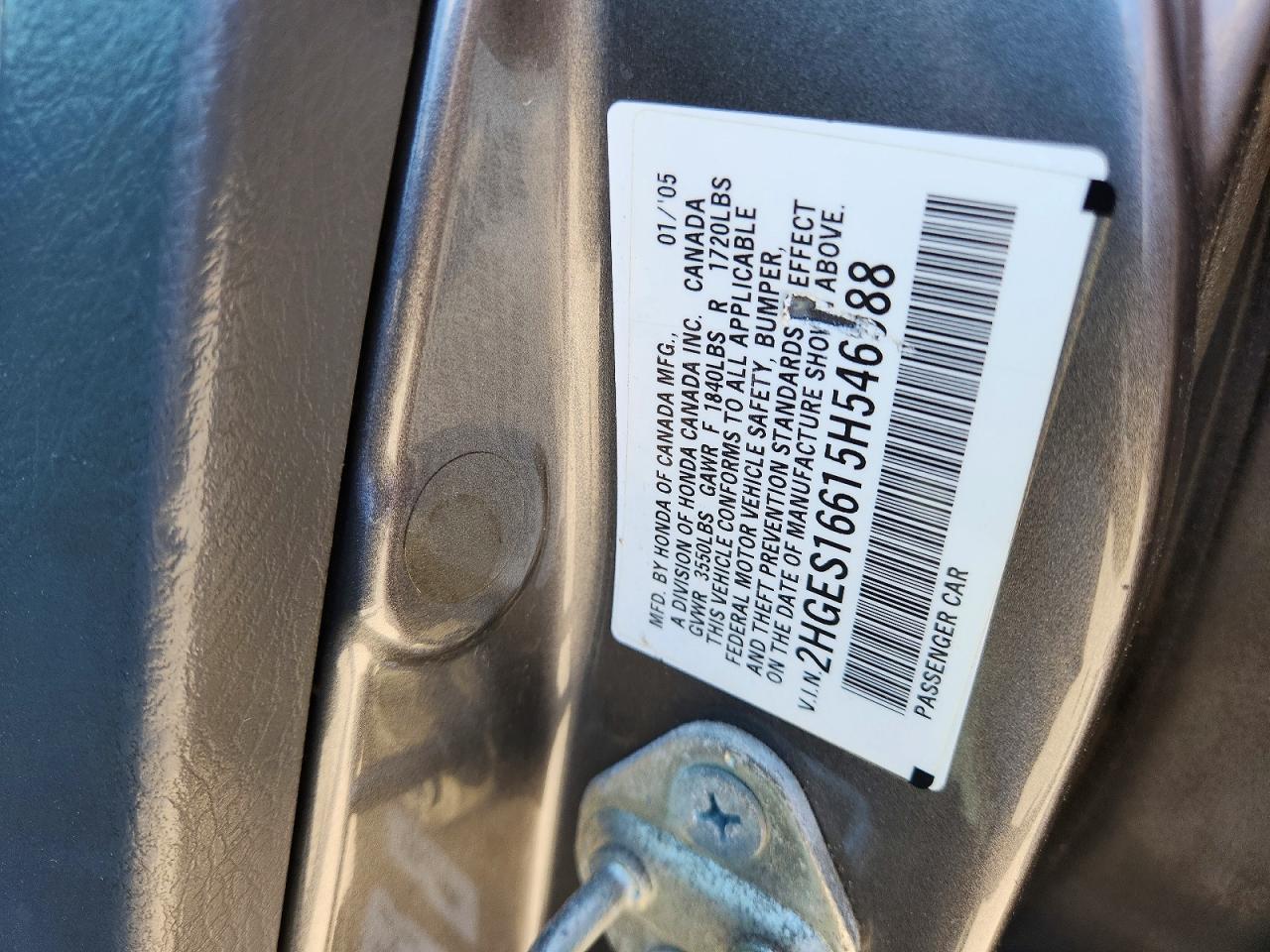 2005 Honda Civic Lx Silver vin: 2HGES16615H546988