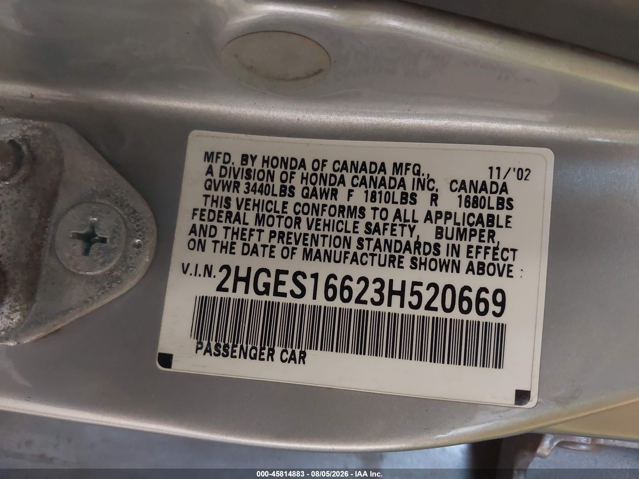 2003 Honda Civic Lx Silver vin: 2HGES16623H520669