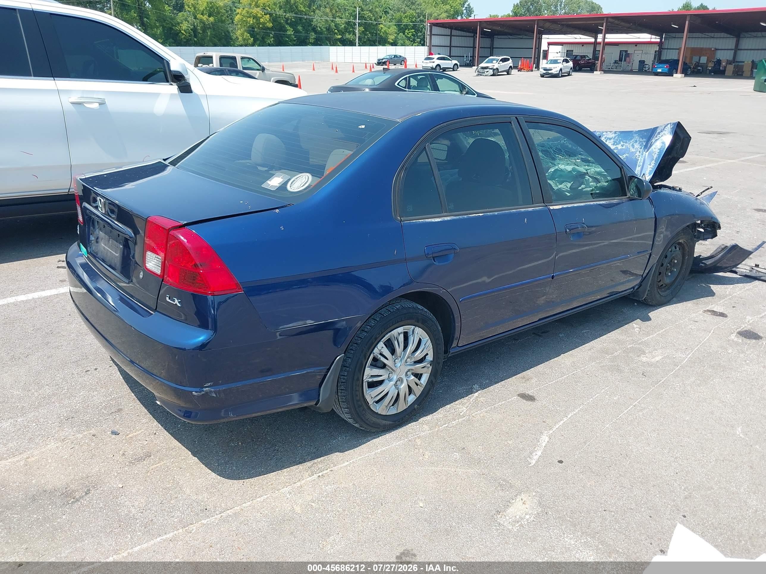 2004 Honda Civic Lx Blue vin: 2HGES16664H517971
