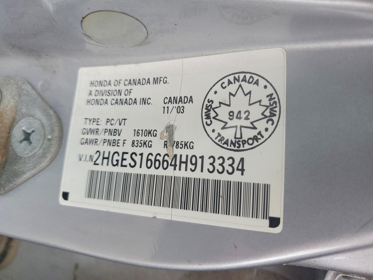 2004 Honda Civic Lx Silver vin: 2HGES16664H913334