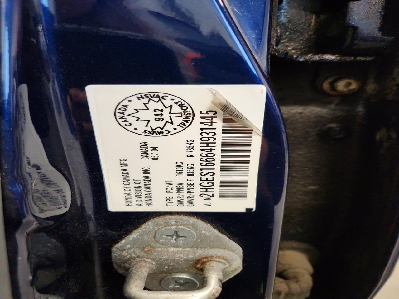 2004 Honda Civic Lx Blue vin: 2HGES16664H931445