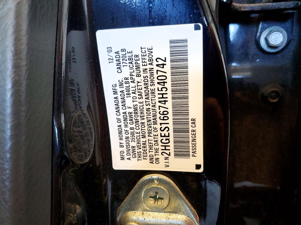 2004 Honda Civic Lx Black vin: 2HGES16674H540742